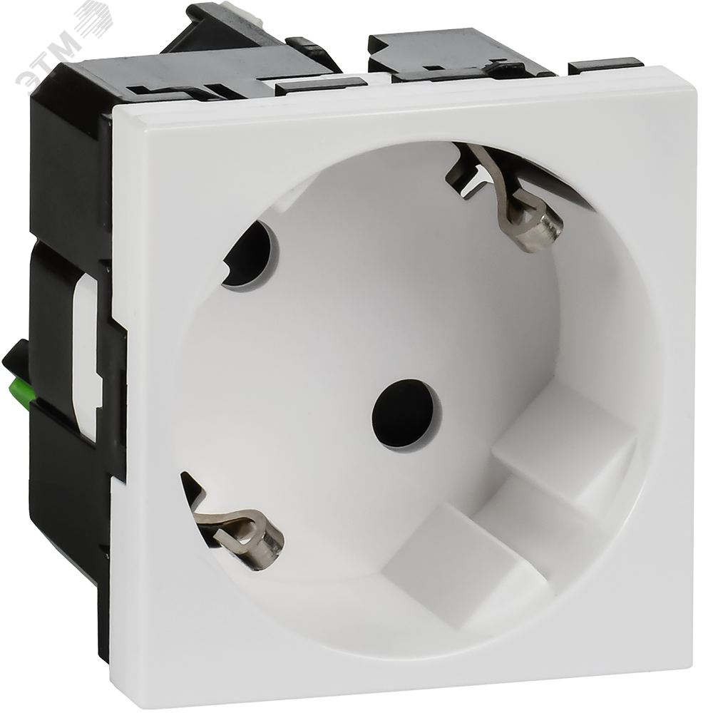 Изображение товара Розетка 45град с заземляющим контактом защитной шторкой и безвинтовым зажимом (2 модуля) белая (шт)