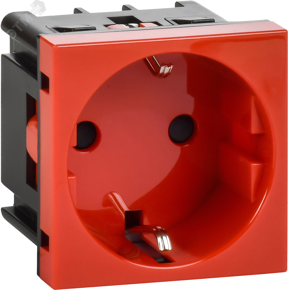 Изображение товара Розетка силовая с заземляющим контактом и защитной шторкой 2 модуля красная