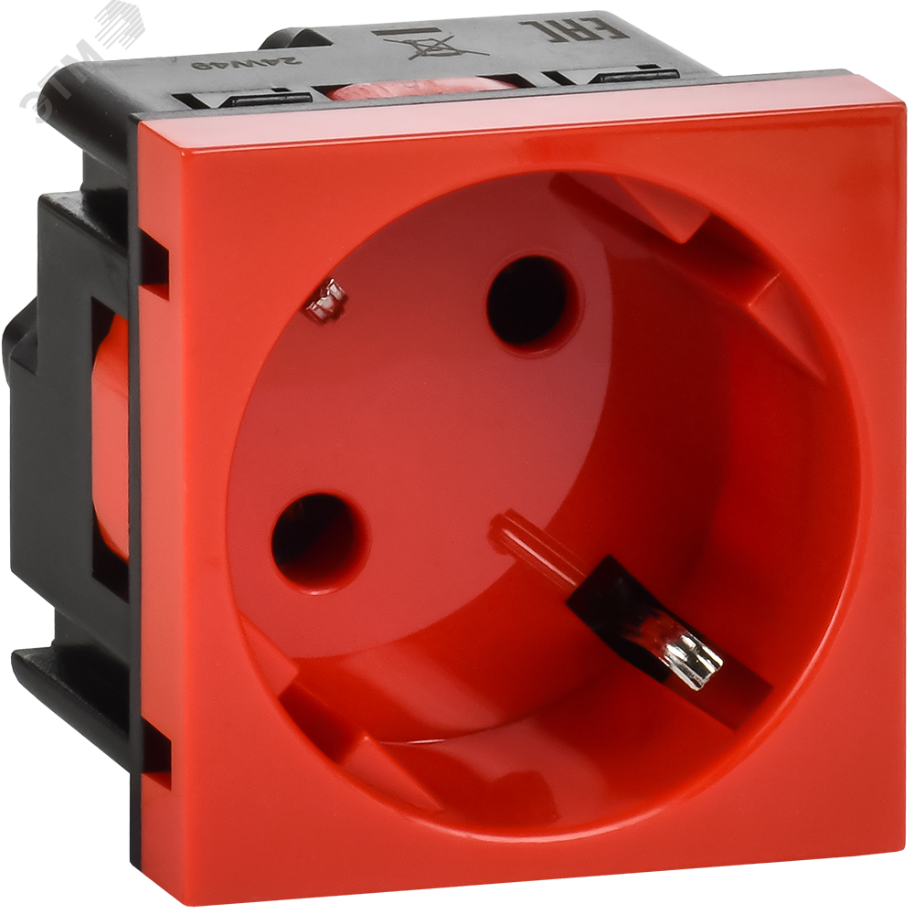 Изображение товара Розетка силовая 45град с заземляющим контактом без защитной шторки 2 модуля красная IEK