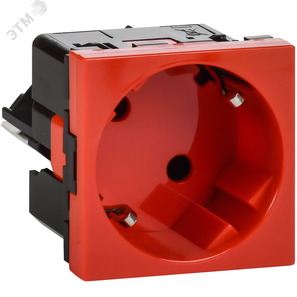 Изображение товара Розетка силовая 45град с заземлением без защитной шторки 2 модуля красная