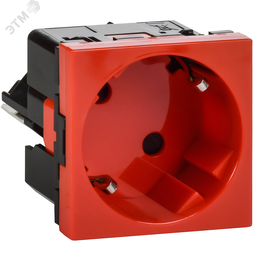 Изображение товара Розетка 45град с заземляющим контактом и защитной шторкой 2 модуля красная IEK