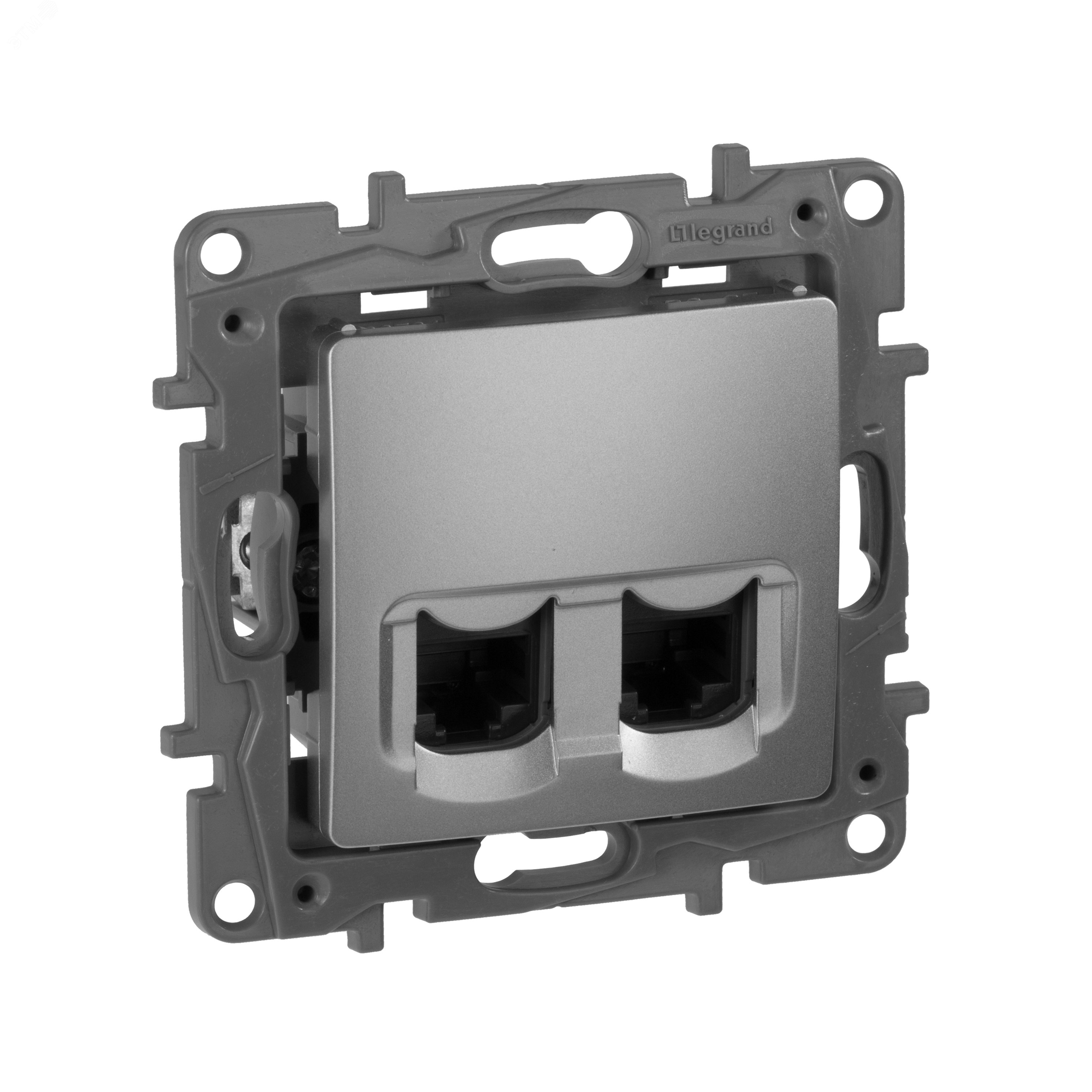 Изображение товара Розетка компьютерная двойная RJ45 категории 5Е UTP ETIKA скрытый монтаж алюминий