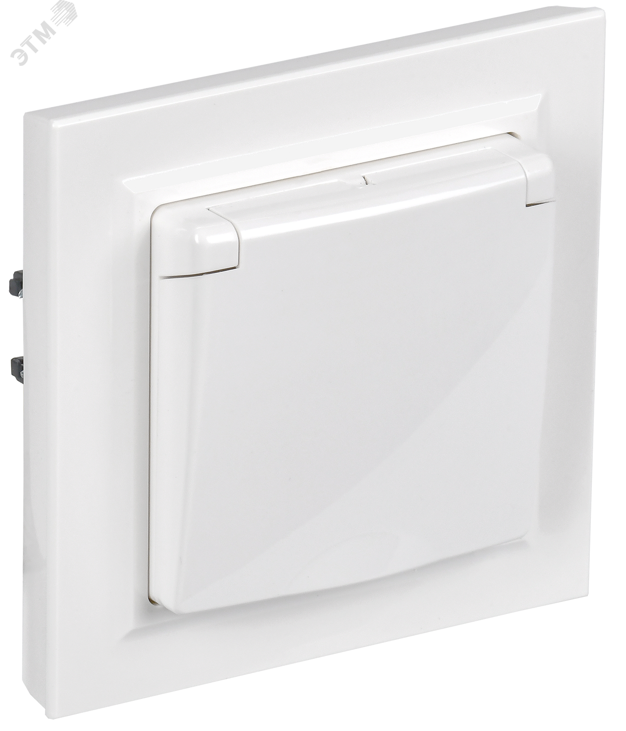 Изображение товара Розетка 1-местная с заземлением защитными шторками IP44 белая серия BRITE IEK