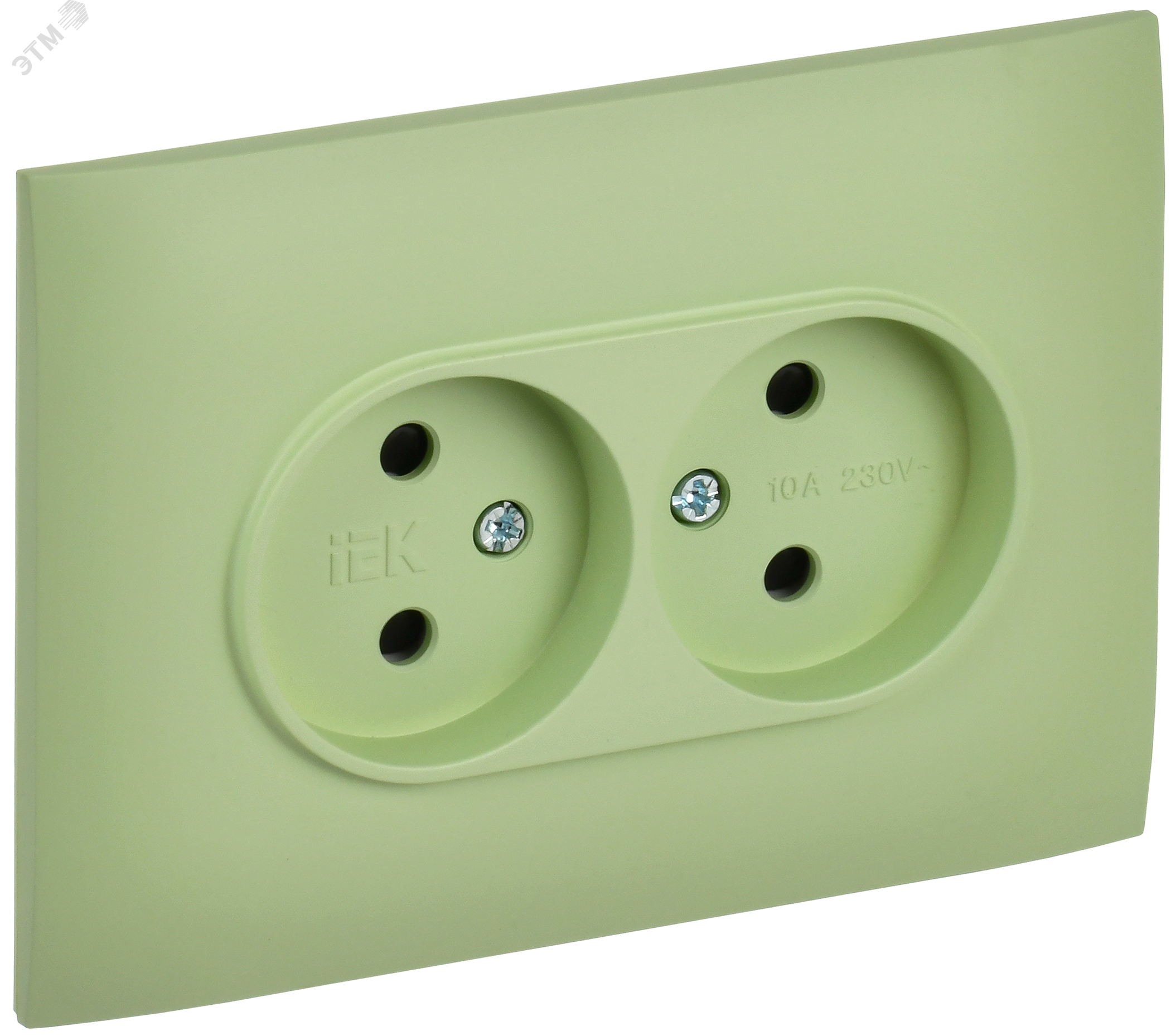 Изображение товара Розетка 2-местная без заземления с защитными шторками серия SKANDY IEK 10А зеленая