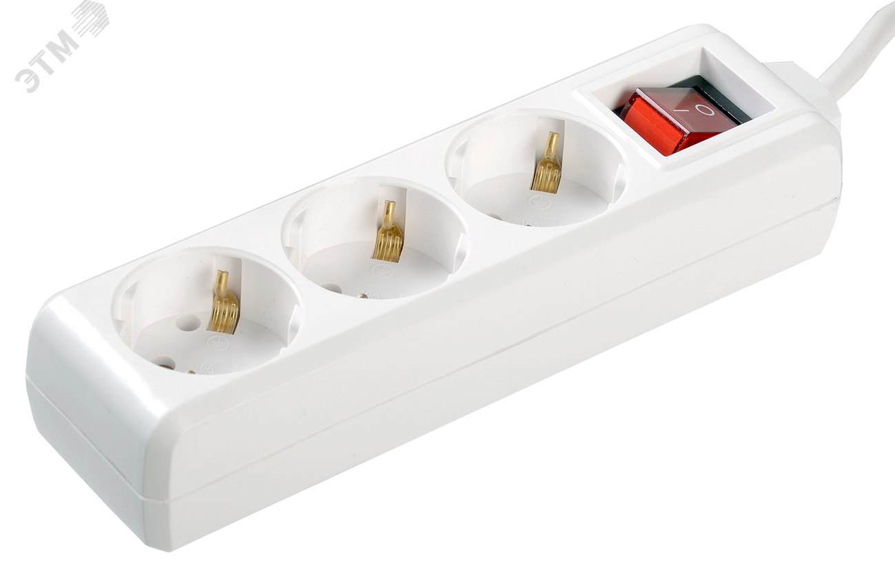 Изображение товара Удлинитель бытовой 3 розетки шнур 3м с заземлением выключателем 16А IEK