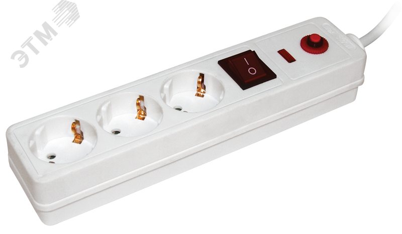 Изображение товара Сетевой фильтр с выключателем 3 розетки заземлением 1.5 м ИЭК СФ-03К