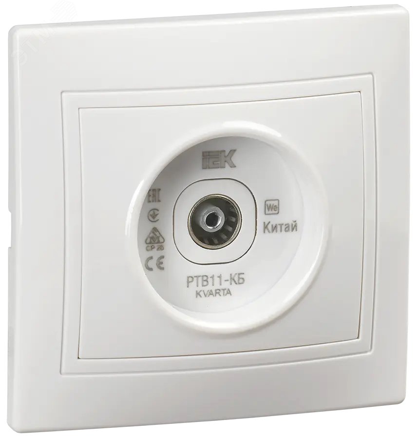 Изображение товара Розетка TV проходная KVARTA РТВ11-КБ белого цвета IP31 для внутреннего монтажа