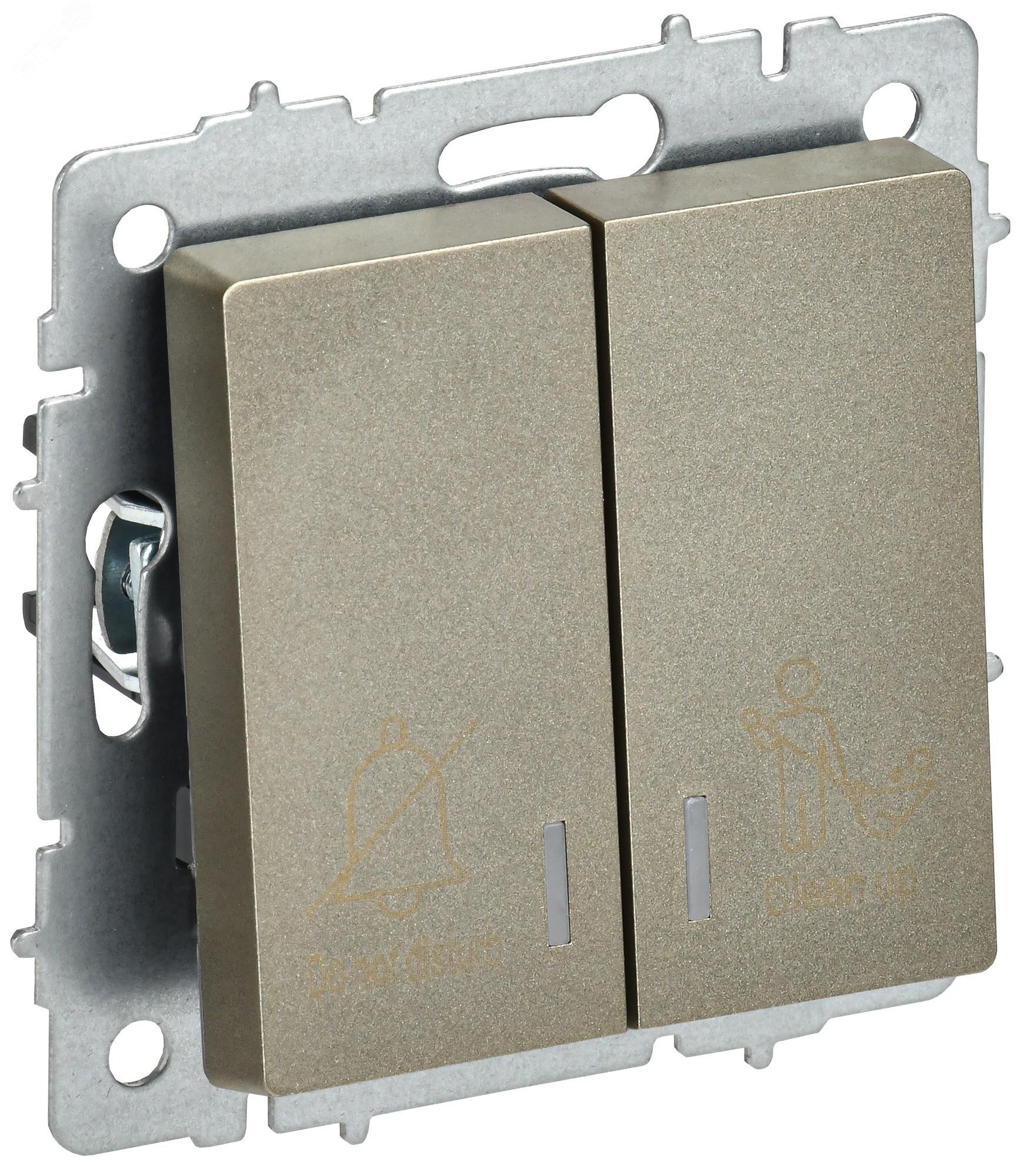 Изображение товара Выключатель 2-клавишный с индикацией серии BRITE IEK шампань 10А Изображение товара Выключатель 2-клавишный с индикацией серии BRITE IEK шампань 10А