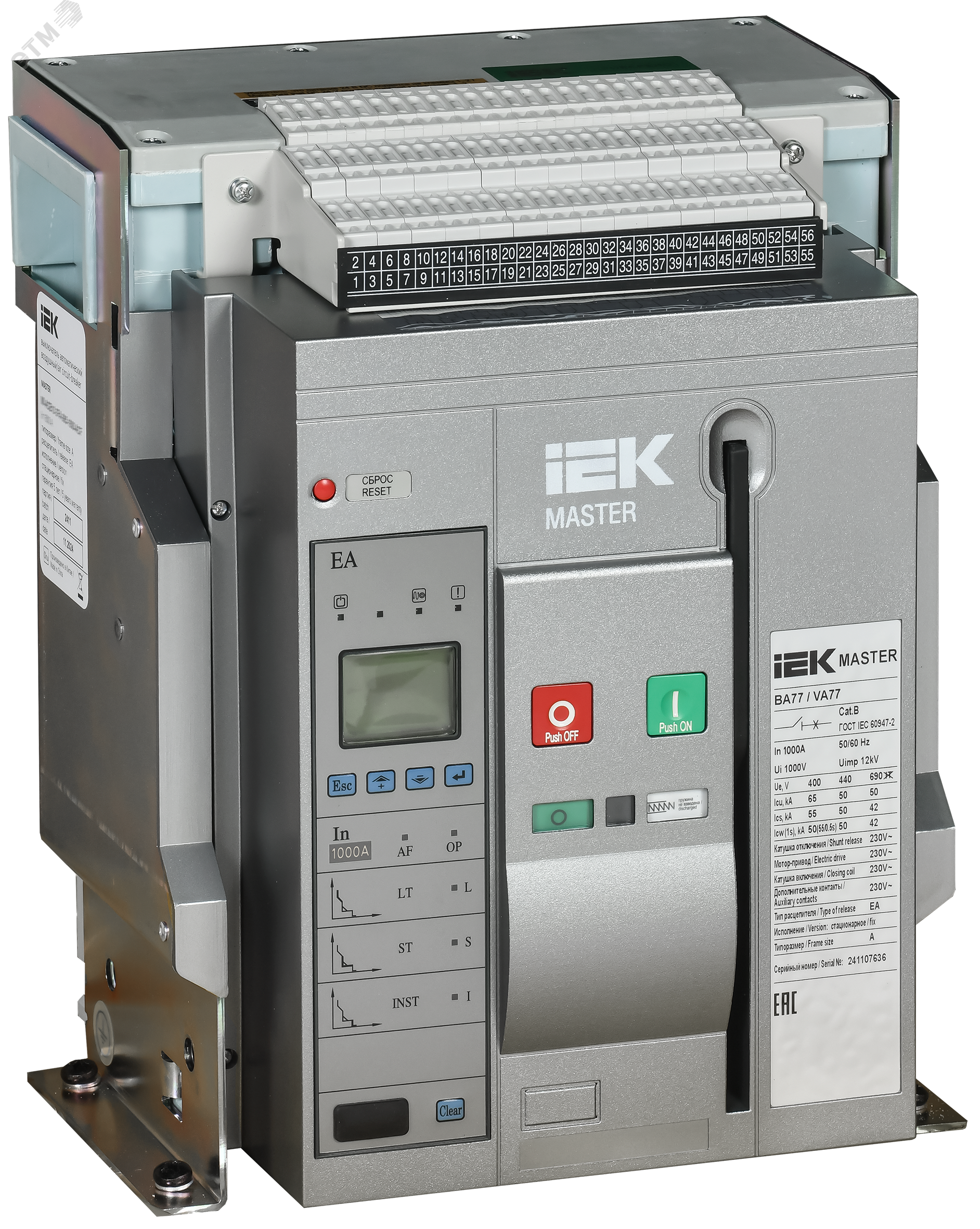 Изображение товара Выключатель автоматический воздушный переменного тока ВА77 стационарного исполнения 3 полюса типоразмер A 65кА 1000А EA (шт)