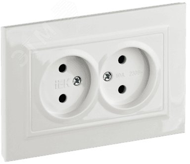 Изображение товара Розетка 2-местная без заземления с шторками IEK серия BRITE белая