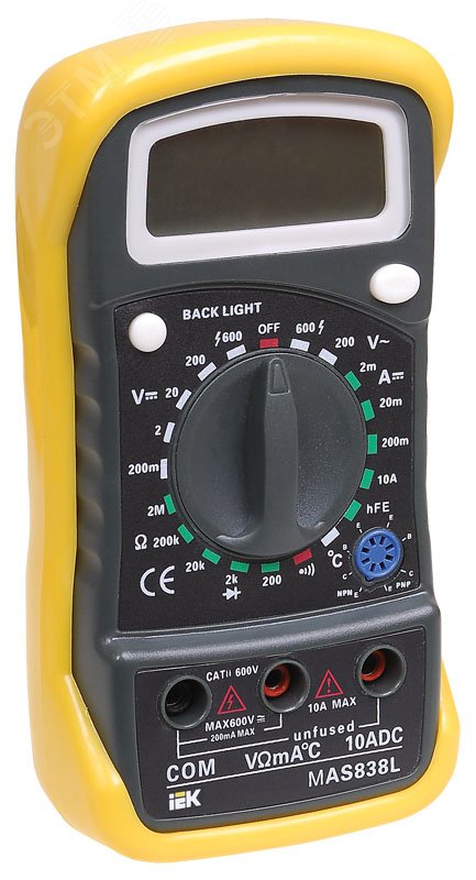 Изображение товара Цифровой мультиметр Master MAS838L IEK 600В 10А сопротивление 2М Ом
