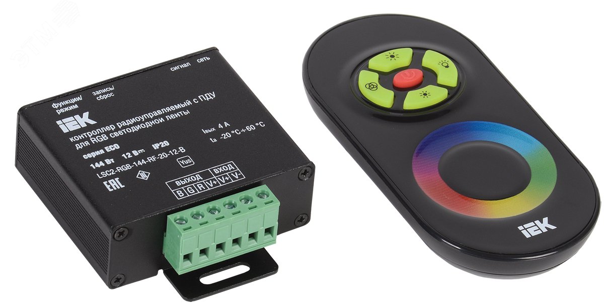 Контроллер с ПДУ радио RGB 3 канала 12В 4А 144Вт черный LSC1-RGB-144-RF-20-12-B IEK - превью 2