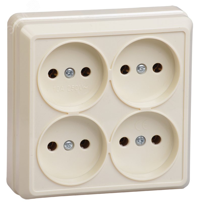 Изображение товара Розетка 4-местная без заземления для открытой установки 10А GENERICA