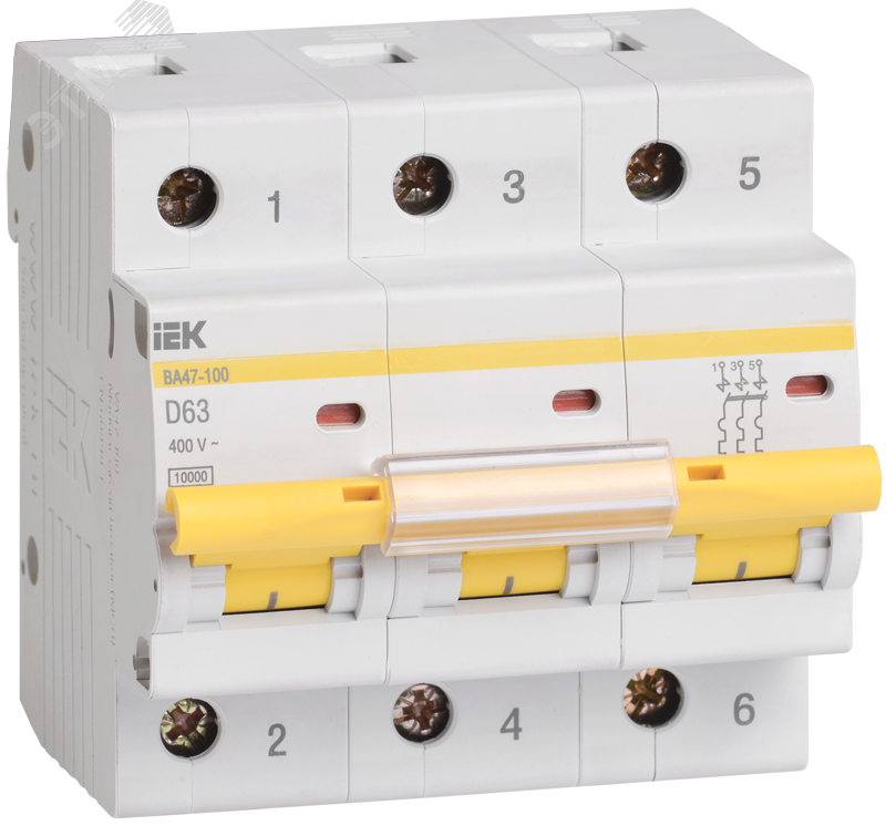 Выключатель автоматический трехполюсный 40А D ВА47-100 10кА MVA40-3-040-D IEK - превью 2