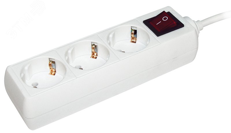 Изображение товара Удлинитель бытовой 3 розетки шнур 5м с заземлением с выключателем 16А (шт)