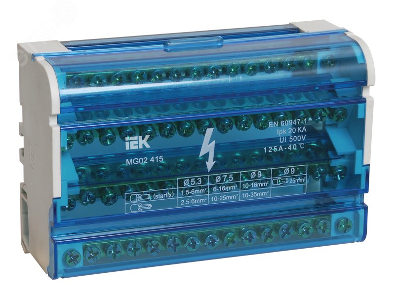 Шина на DIN-рейку в корпусе (кросс-модуль) 3L+PEN 4х15 YND10-4-15-125 IEK - превью 2