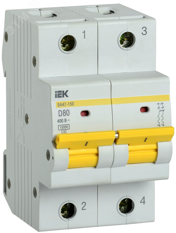 Выключатель автоматический ВА47-150 2Р 80А 15кА характеристика D MVA50-2-080-D IEK