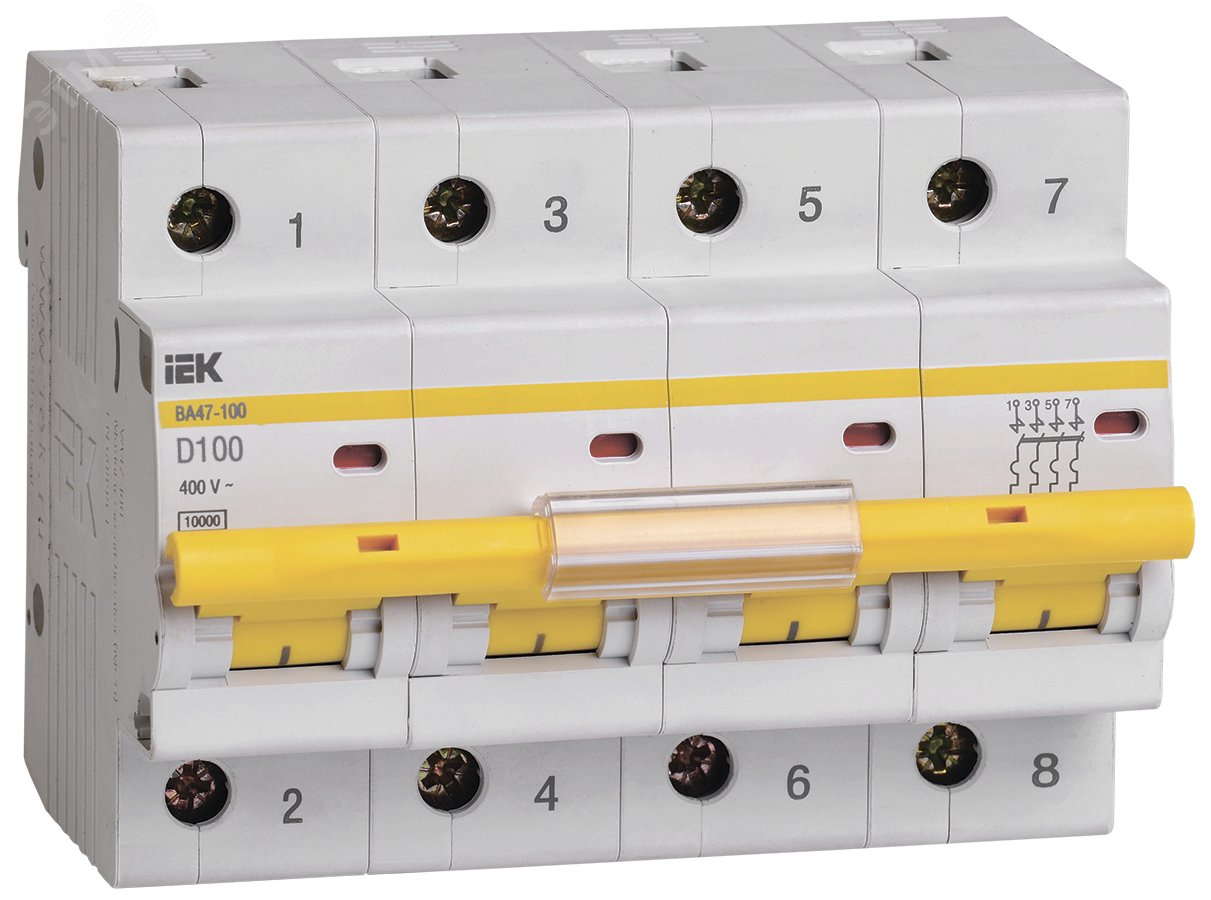 Выключатель автоматический четырехполюсный 100А D ВА47-100 10кА MVA40-4-100-D IEK - превью 2