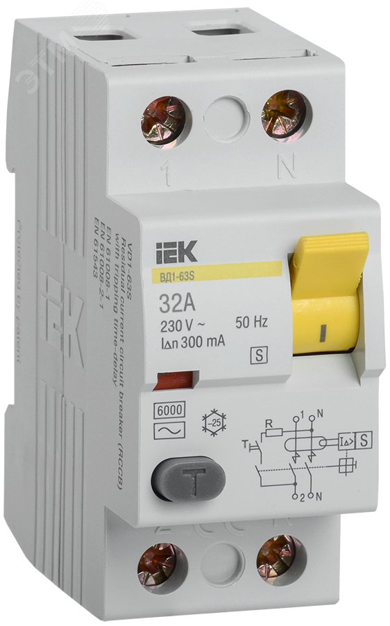 Выключатель дифференциальный тока (УЗО) ВД1-63S 2Р 32А 300м(Электромеханическое) MDV12-2-032-300 IEK - превью 2