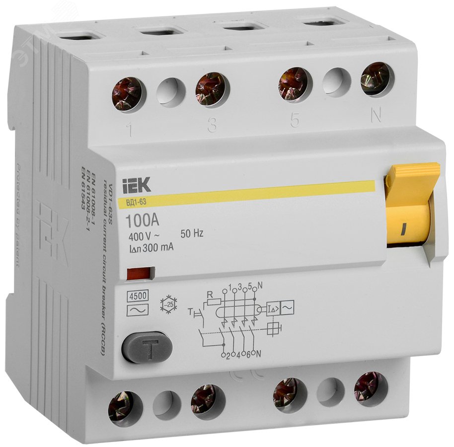Выключатель дифференциального тока (УЗО) 4п 100А 300мА ВД1-63 АС(Электромеханическое) MDV10-4-100-300 IEK - превью 2