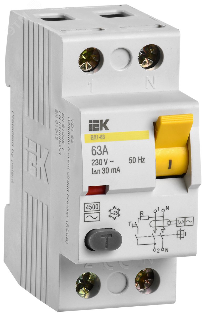 Выключатель дифференциального тока (УЗО) 2п 63А 30мА ВД1-63 АС(Электромеханическое) MDV10-2-063-030 IEK - превью 2