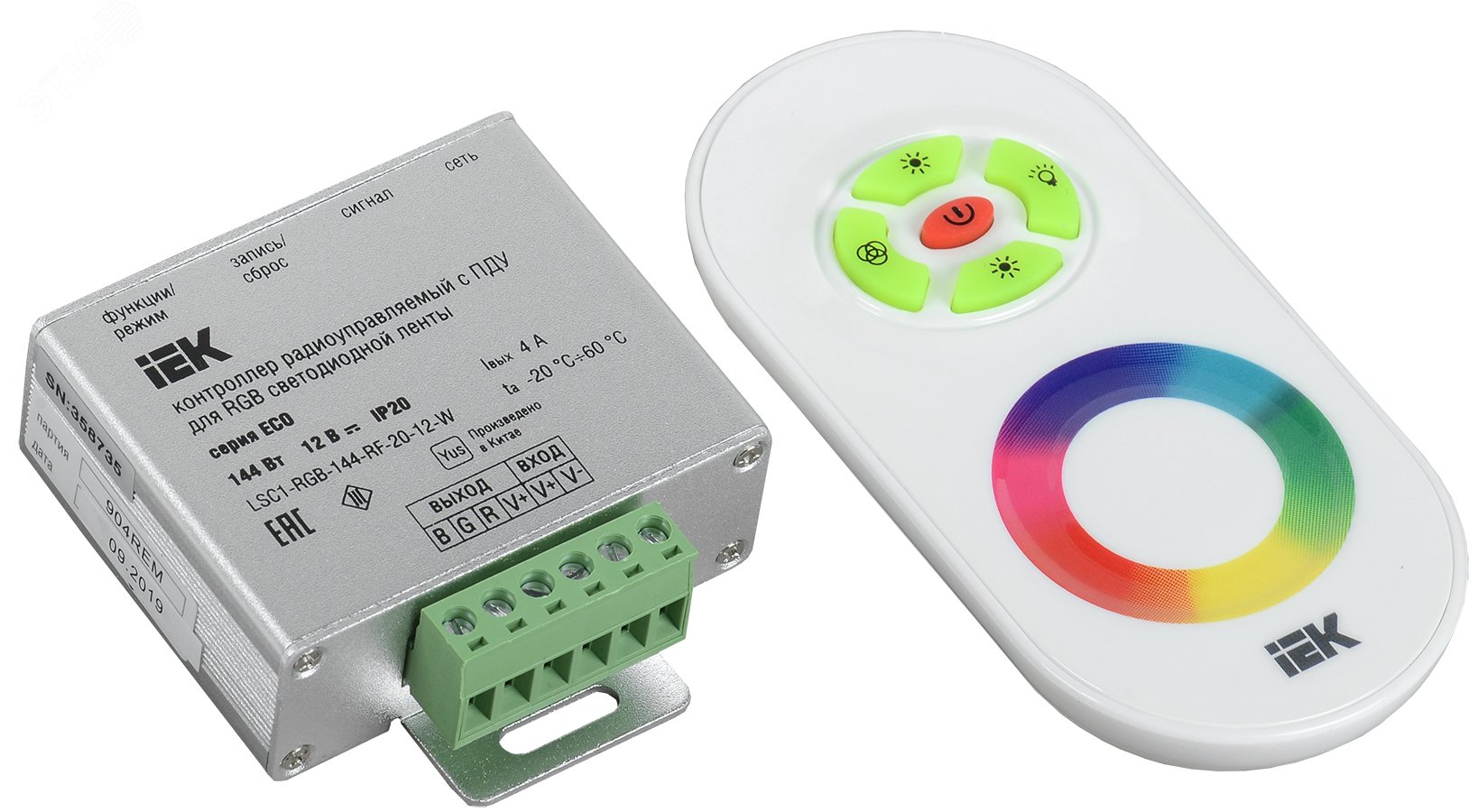 Контроллер с ПДУ радио RGB 3 канала 12В 4А 144Вт белый LSC1-RGB-144-RF-20-12-W IEK - превью 2