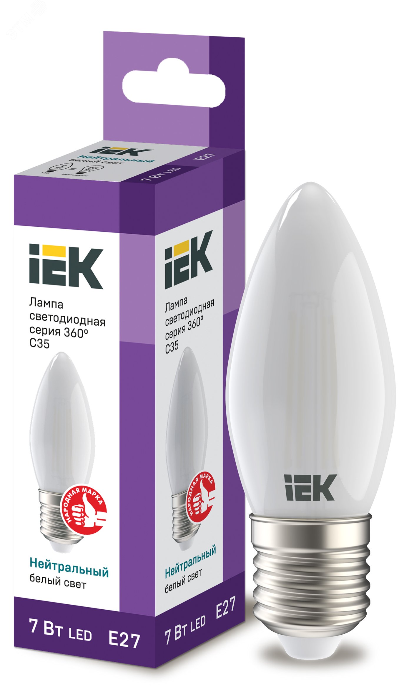Лампа светодиодная C35 свеча матовая 7Вт 230В 4000К E27 серия 360° IEK LLF-C35-7-230-40-E27-FR IEK - превью 2