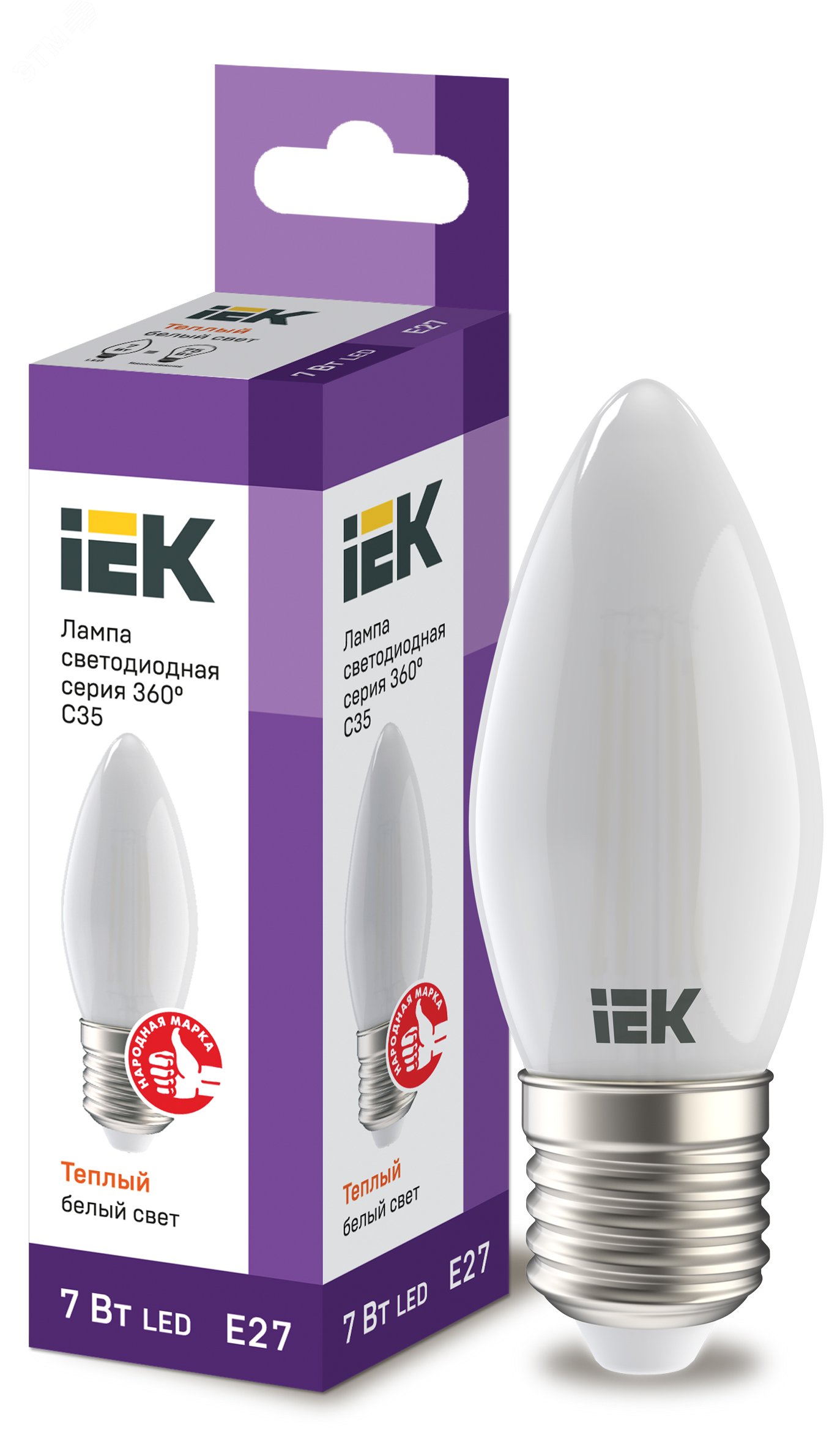Лампа светодиодная C35 свеча матовая 7Вт 230В 3000К E27 серия 360° IEK LLF-C35-7-230-30-E27-FR IEK - превью 2