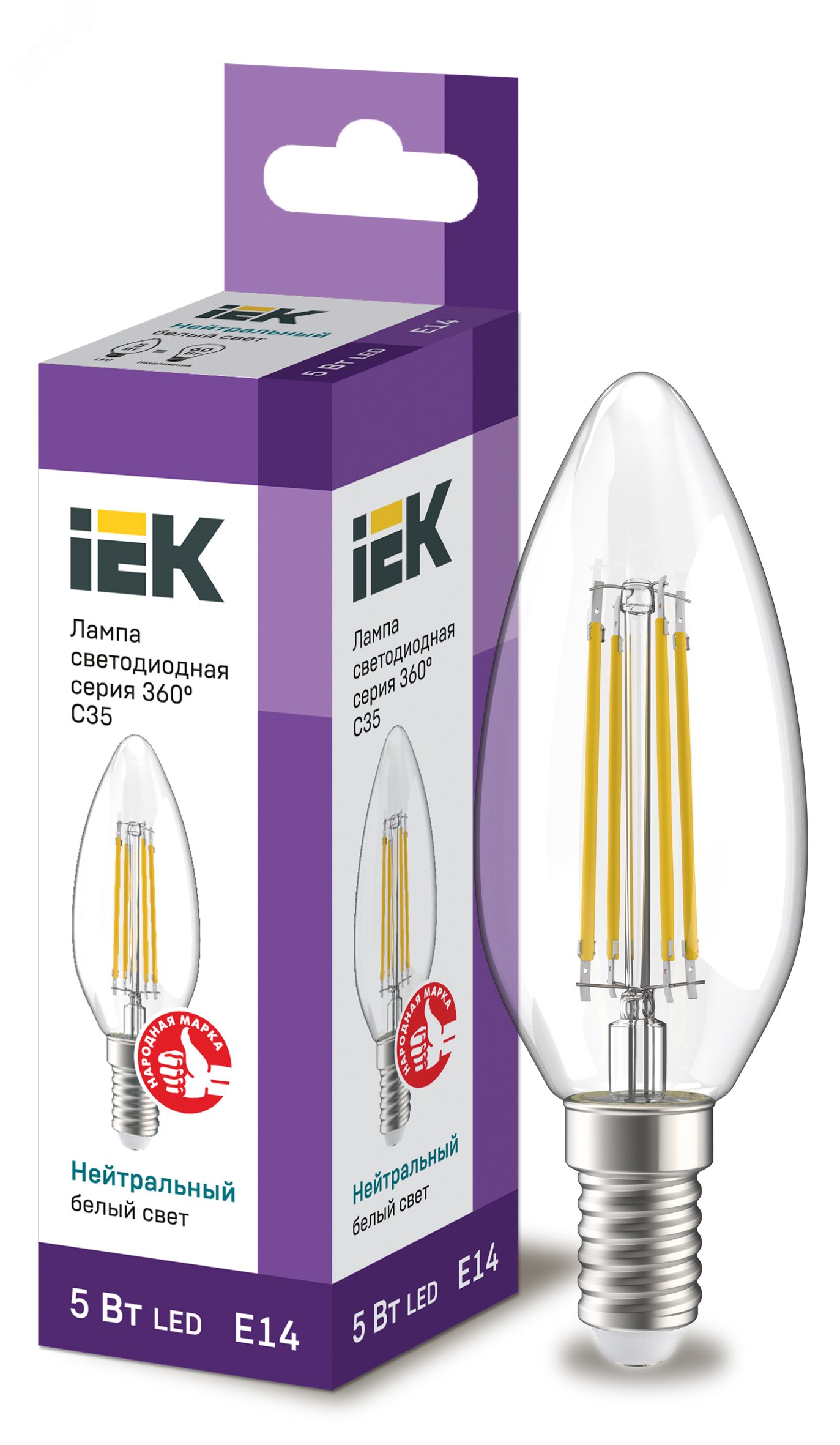 Лампа светодиодная LED 5вт Е14 белый свеча FILAMENT LLF-C35-5-230-40-E14-CL IEK - превью 2