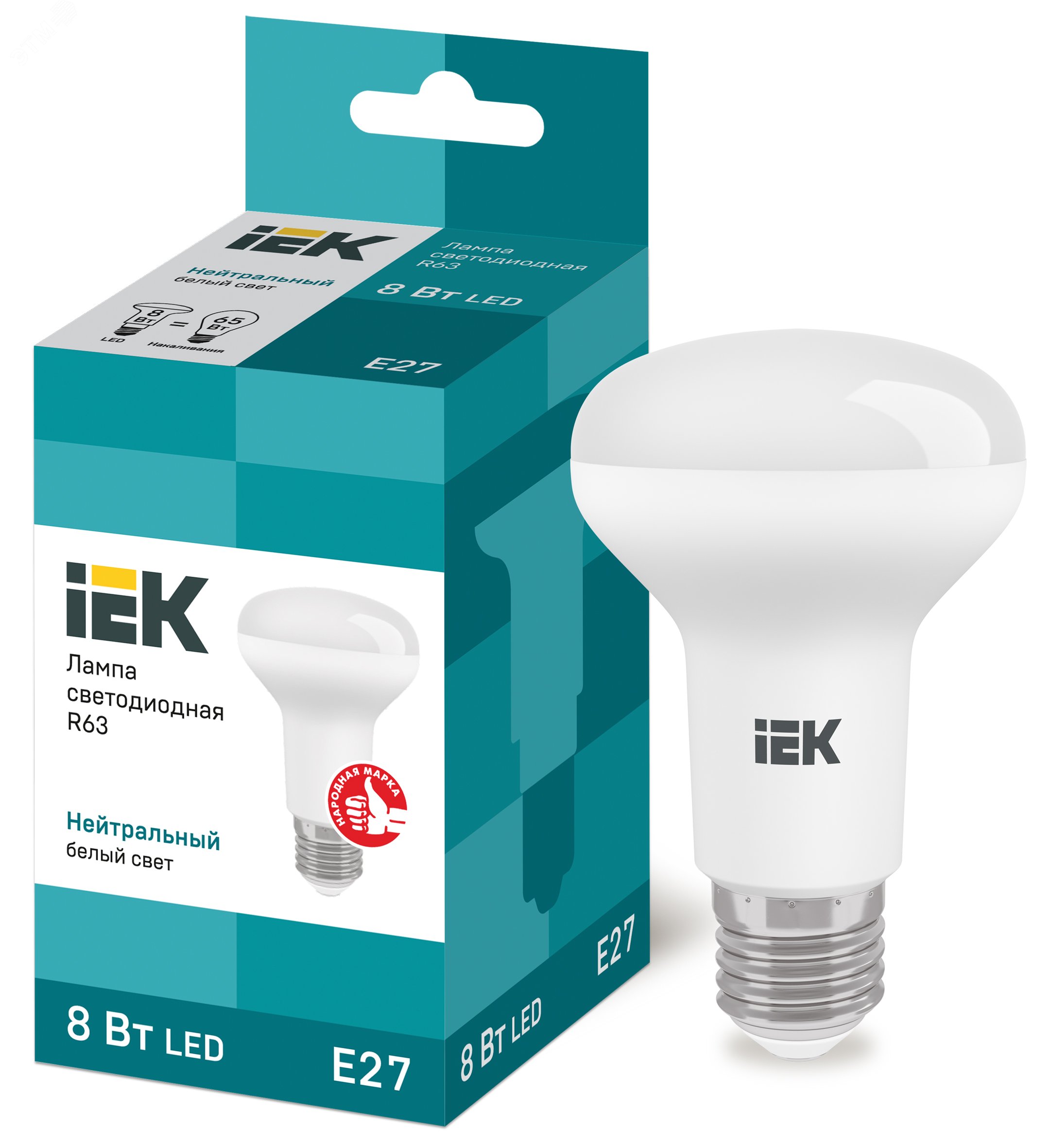 Лампа светодиодная LED рефлекторная 8вт E27 R63 белый ECO LLE-R63-8-230-40-E27 IEK - превью 2