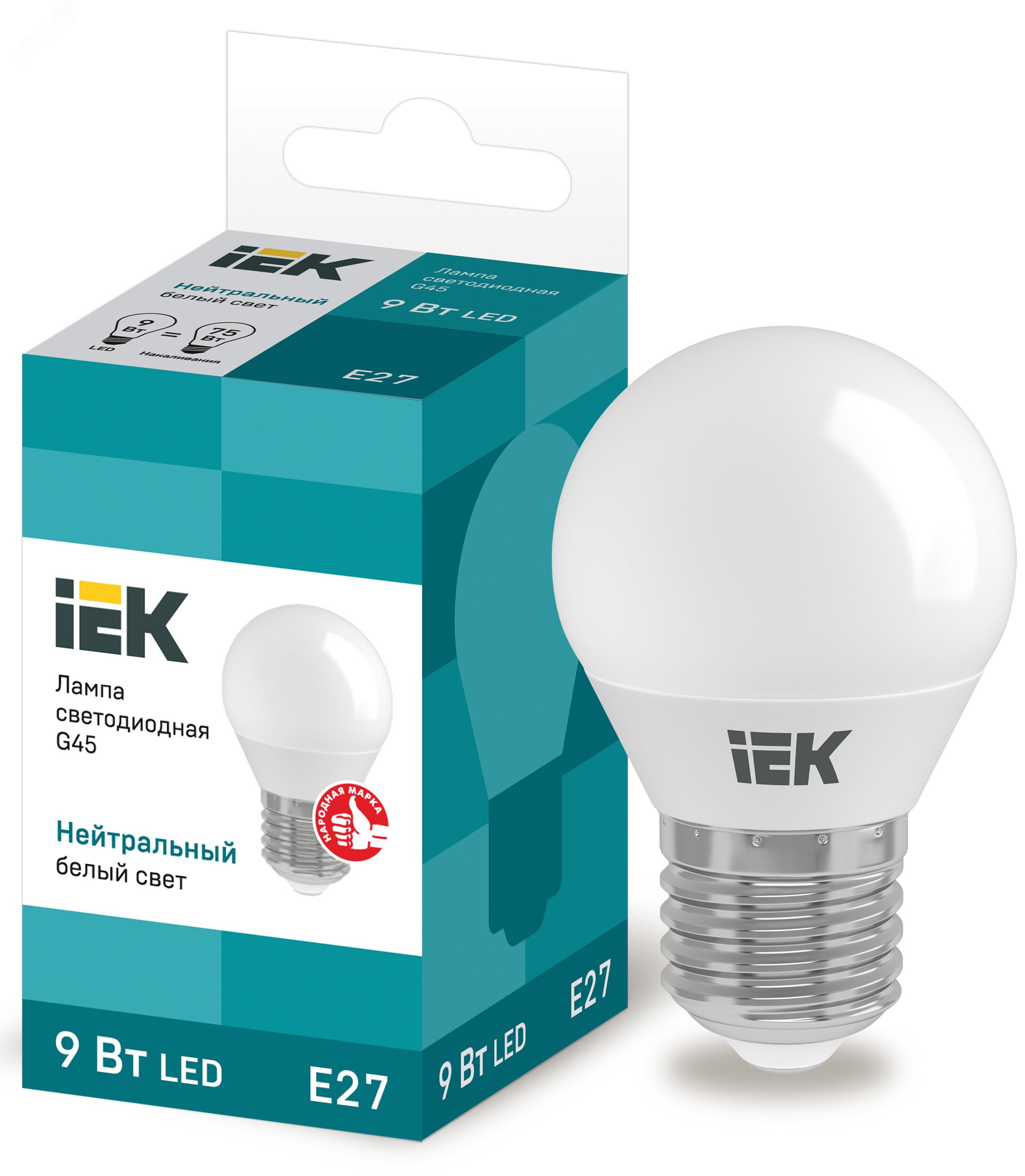 Лампа светодиодная LED 9вт Е27 белый матовый шар ECO LLE-G45-9-230-40-E27 IEK - превью 2