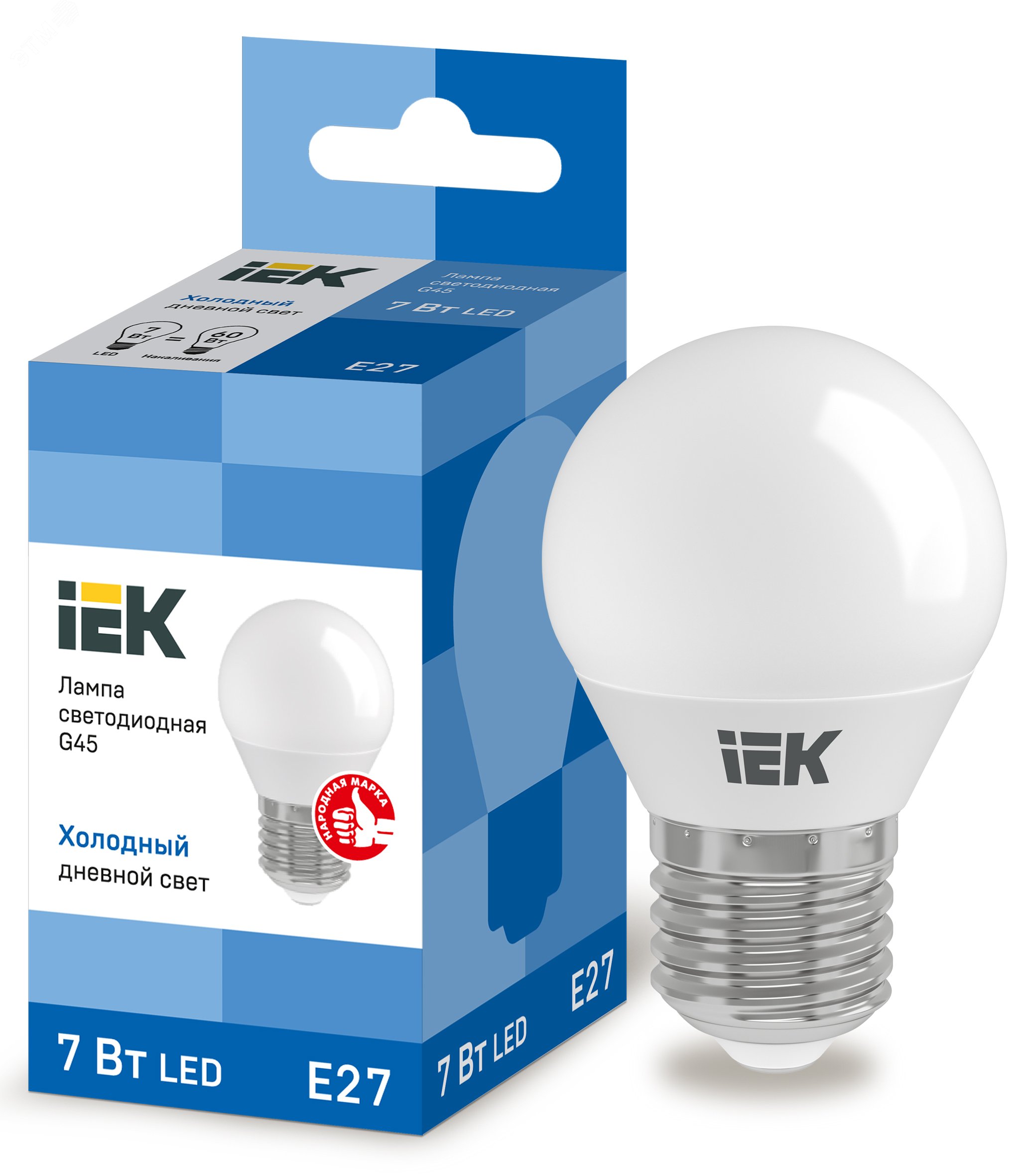 Лампа светодиодная LED 7вт Е27 дневной шар ECO LLE-G45-7-230-65-E27 IEK - превью 2