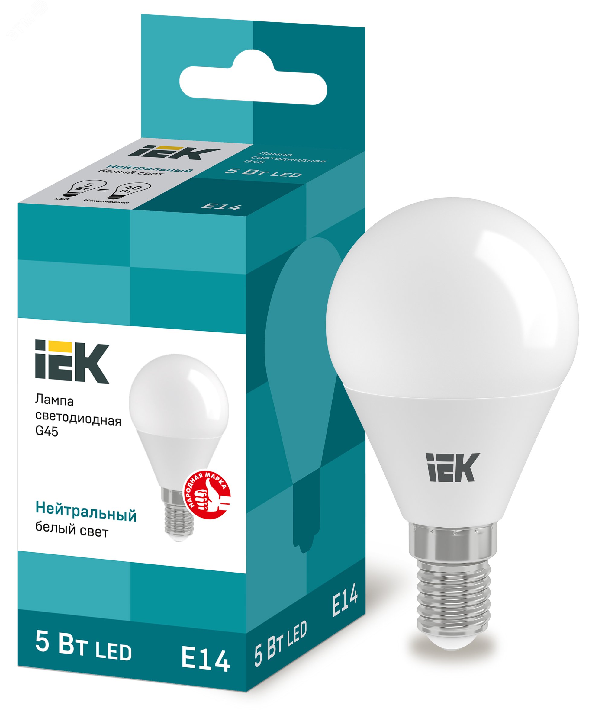 Лампа светодиодная LED 5вт E14 белый матовый шар ECO LLE-G45-5-230-40-E14 IEK - превью 2