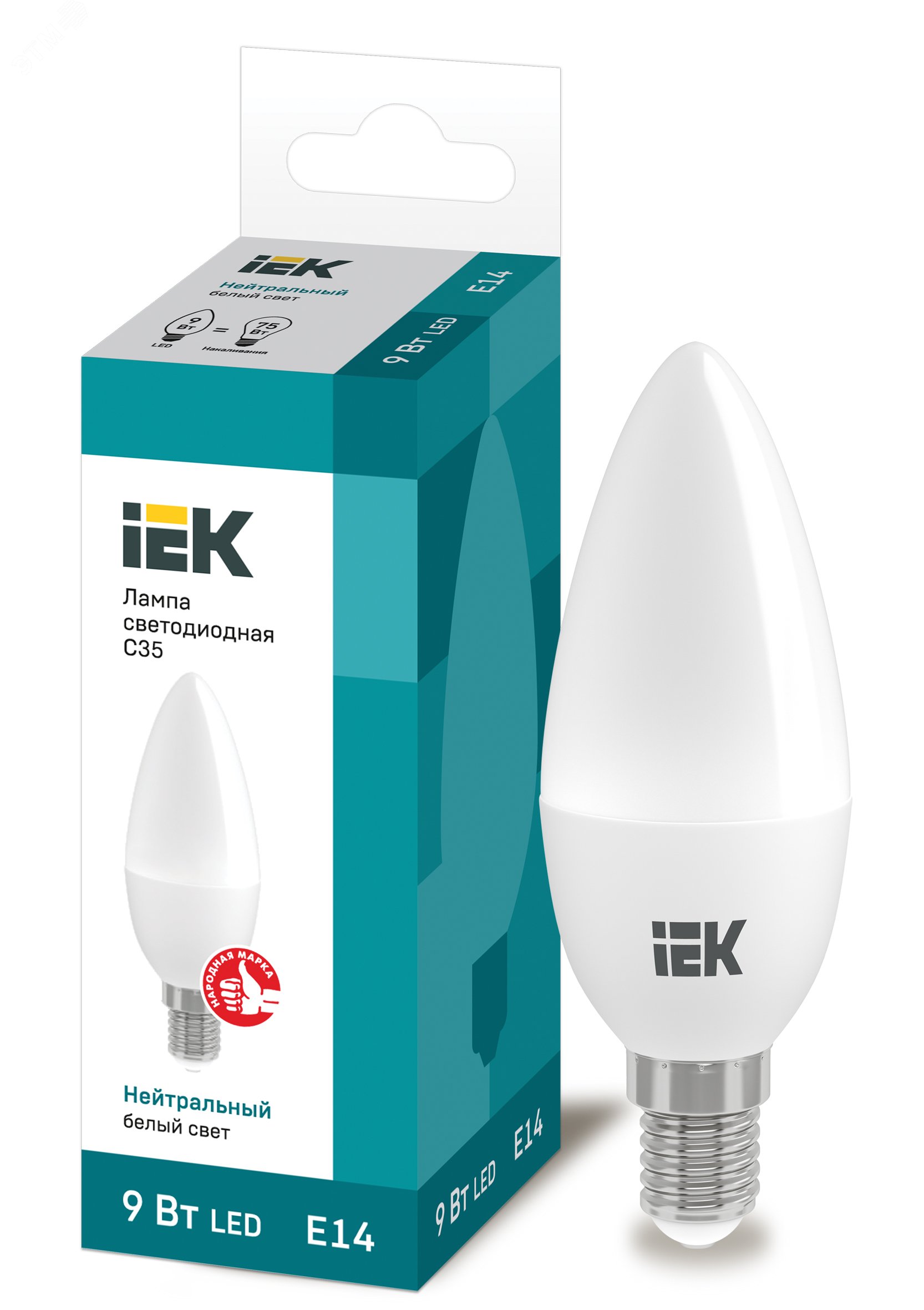 Лампа светодиодная LED 9вт Е14 белый матовая свеча ECO LLE-C35-9-230-40-E14 IEK - превью 2