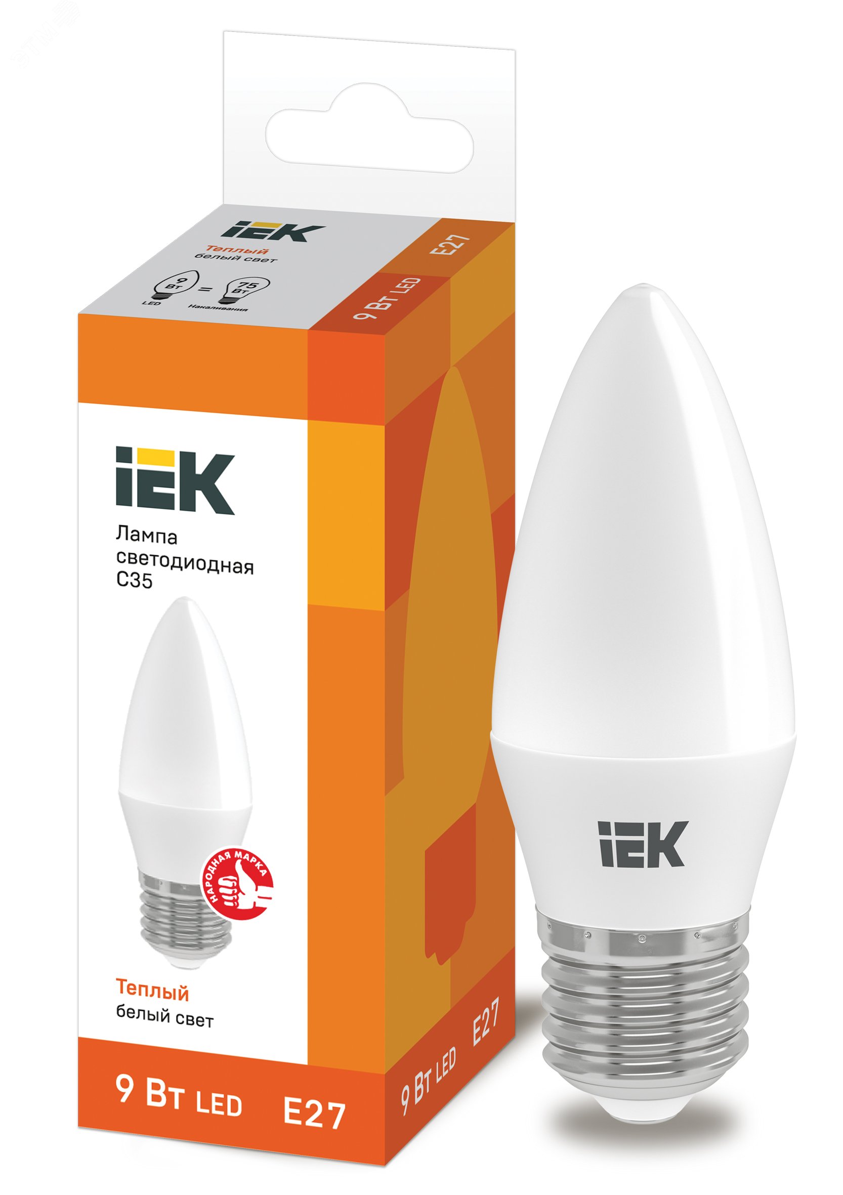 Лампа светодиодная C35 свеча 9Вт 230В 3000К E27 IEK LLE-C35-9-230-30-E27 IEK - превью 2