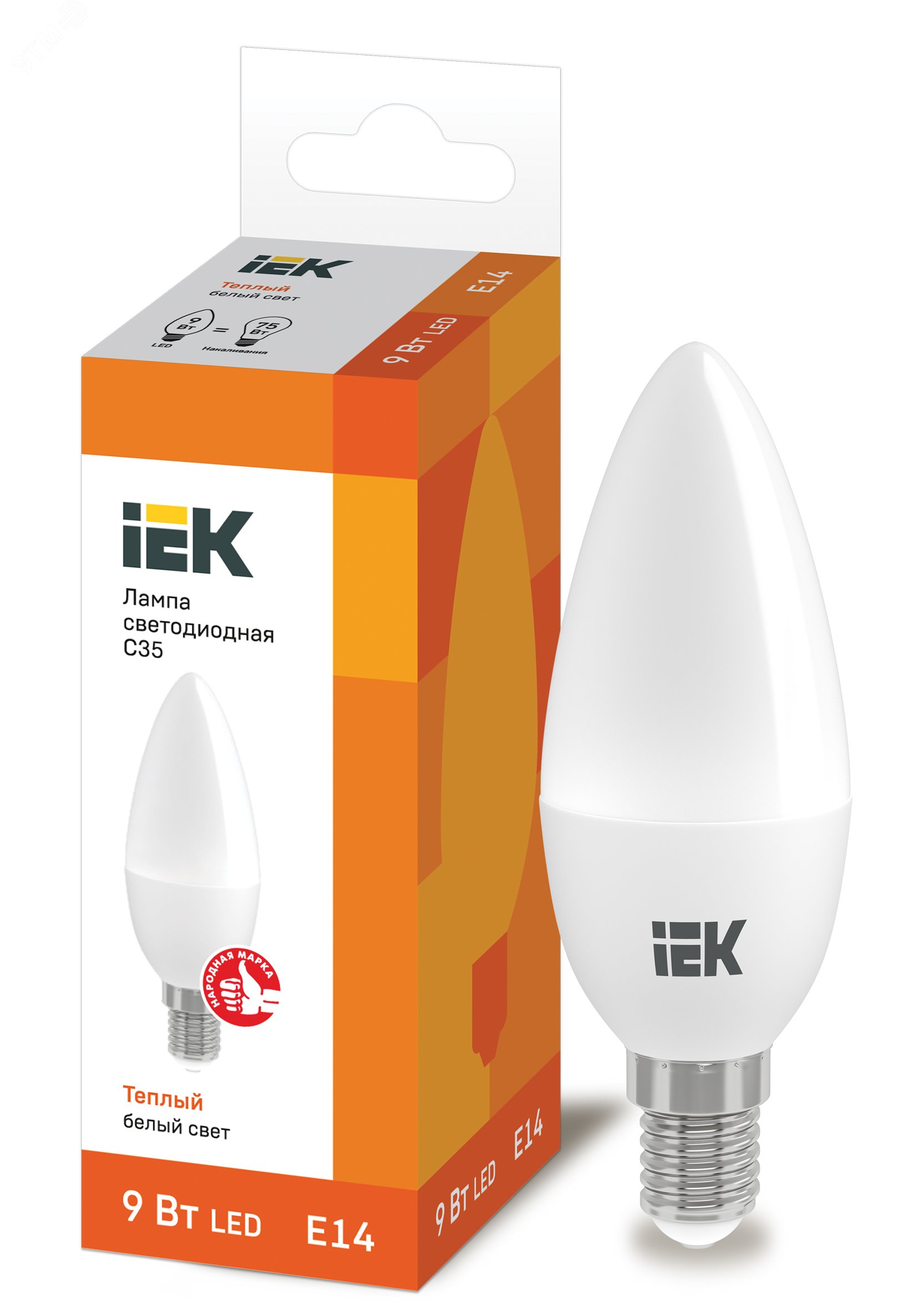 Лампа светодиодная LED 9вт Е14 тепло-белый матовая свеча ECO LLE-C35-9-230-30-E14 IEK - превью 2