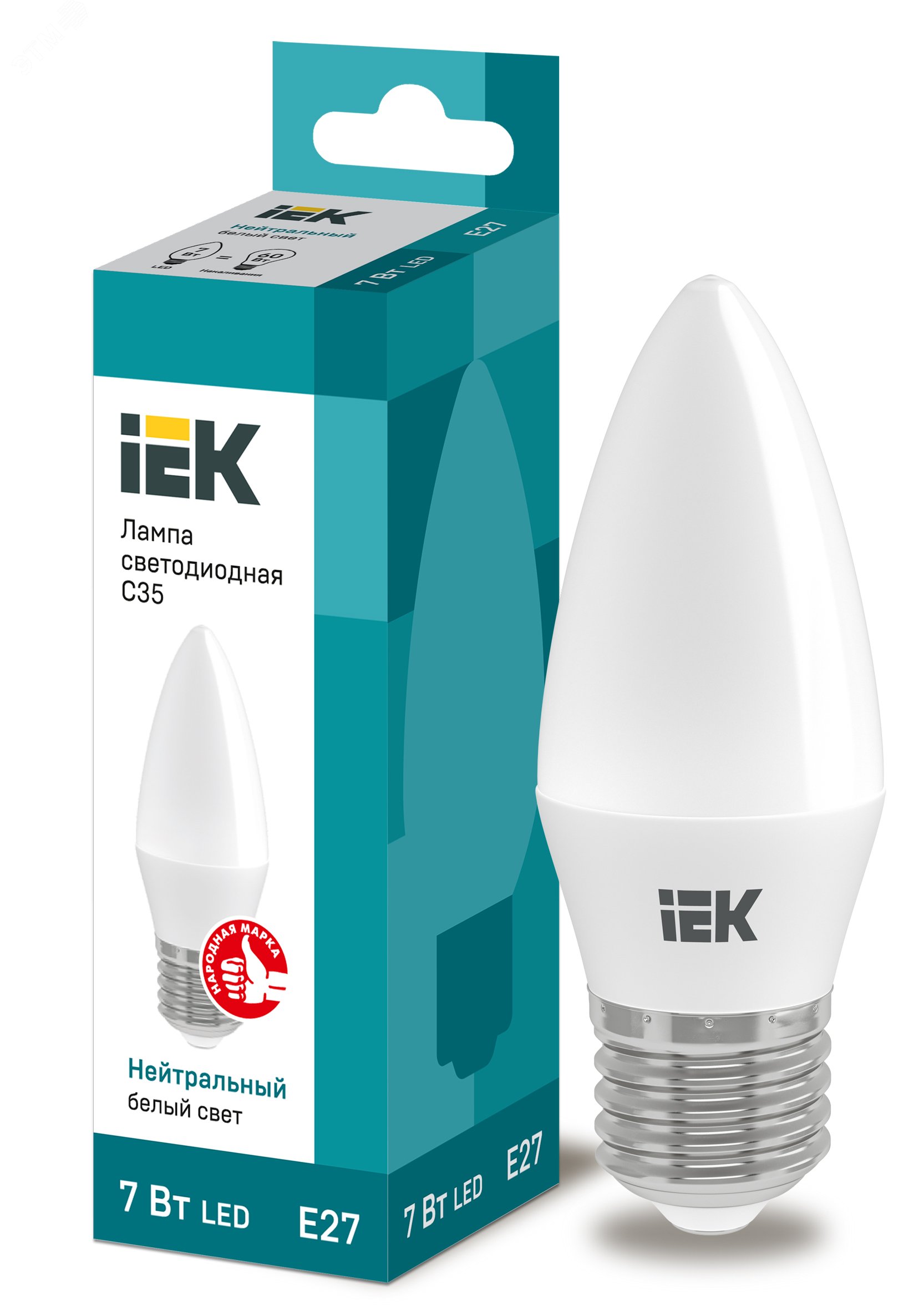 Лампа светодиодная LED 7вт Е27 белый матовая свеча ECO LLE-C35-7-230-40-E27 IEK - превью 2