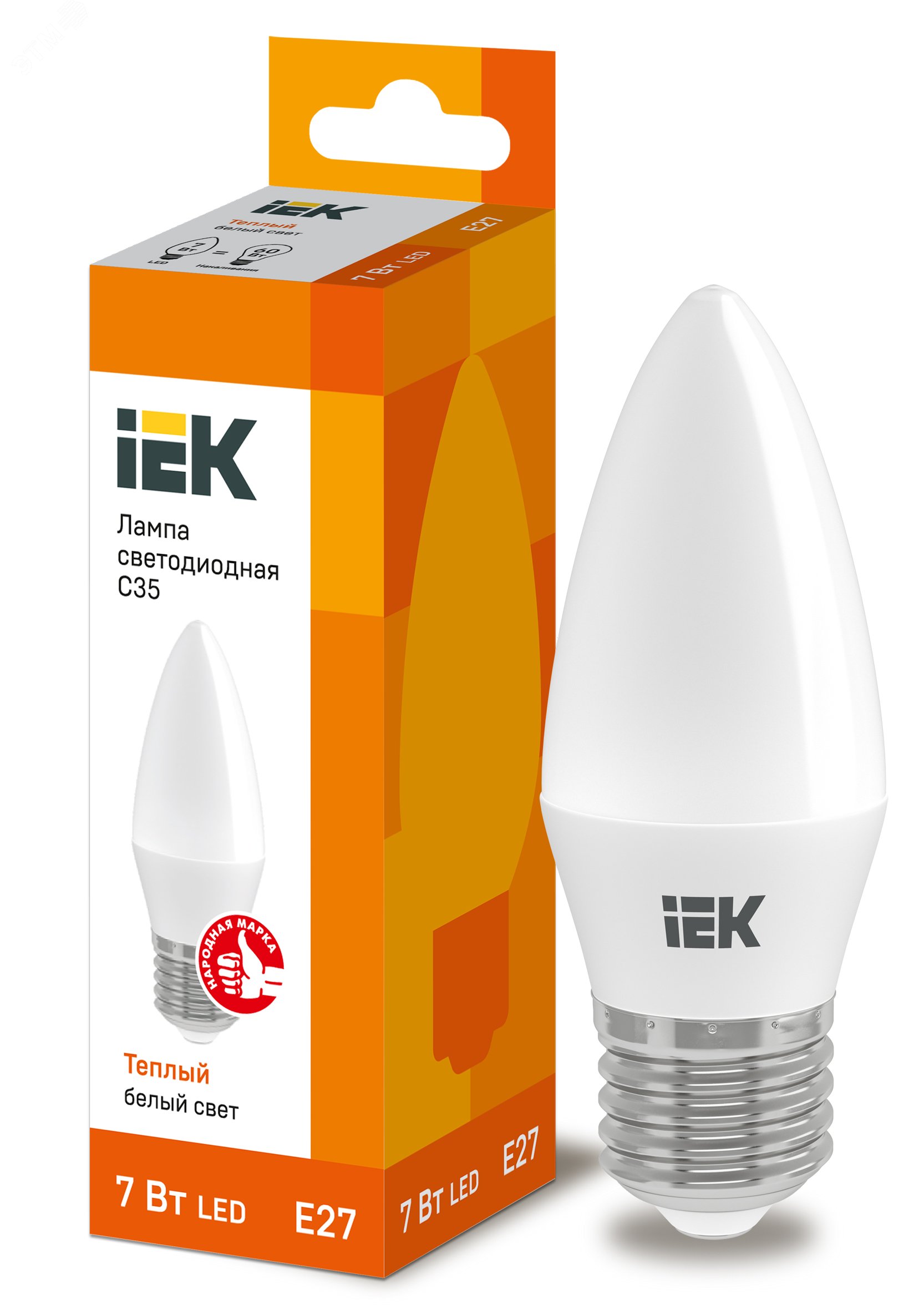 Лампа светодиодная C35 свеча 7Вт 230В 3000К E27 IEK LLE-C35-7-230-30-E27 IEK - превью 2