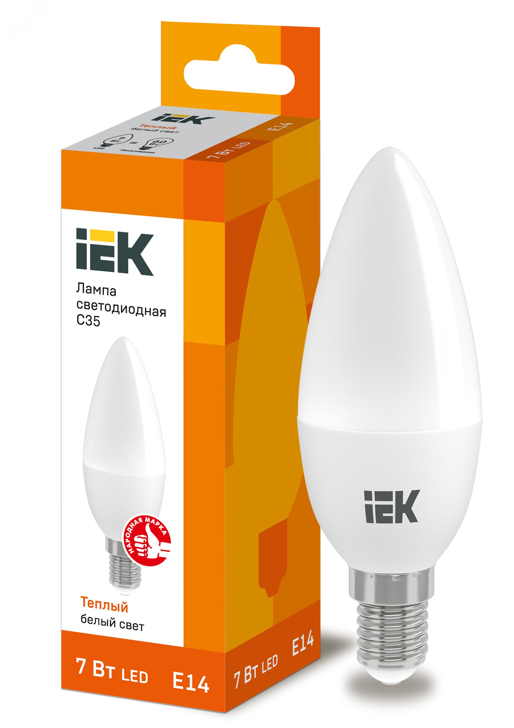Лампа светодиодная LED 7вт Е14 тепло-белый матовая свеча ECO LLE-C35-7-230-30-E14 IEK - превью 2