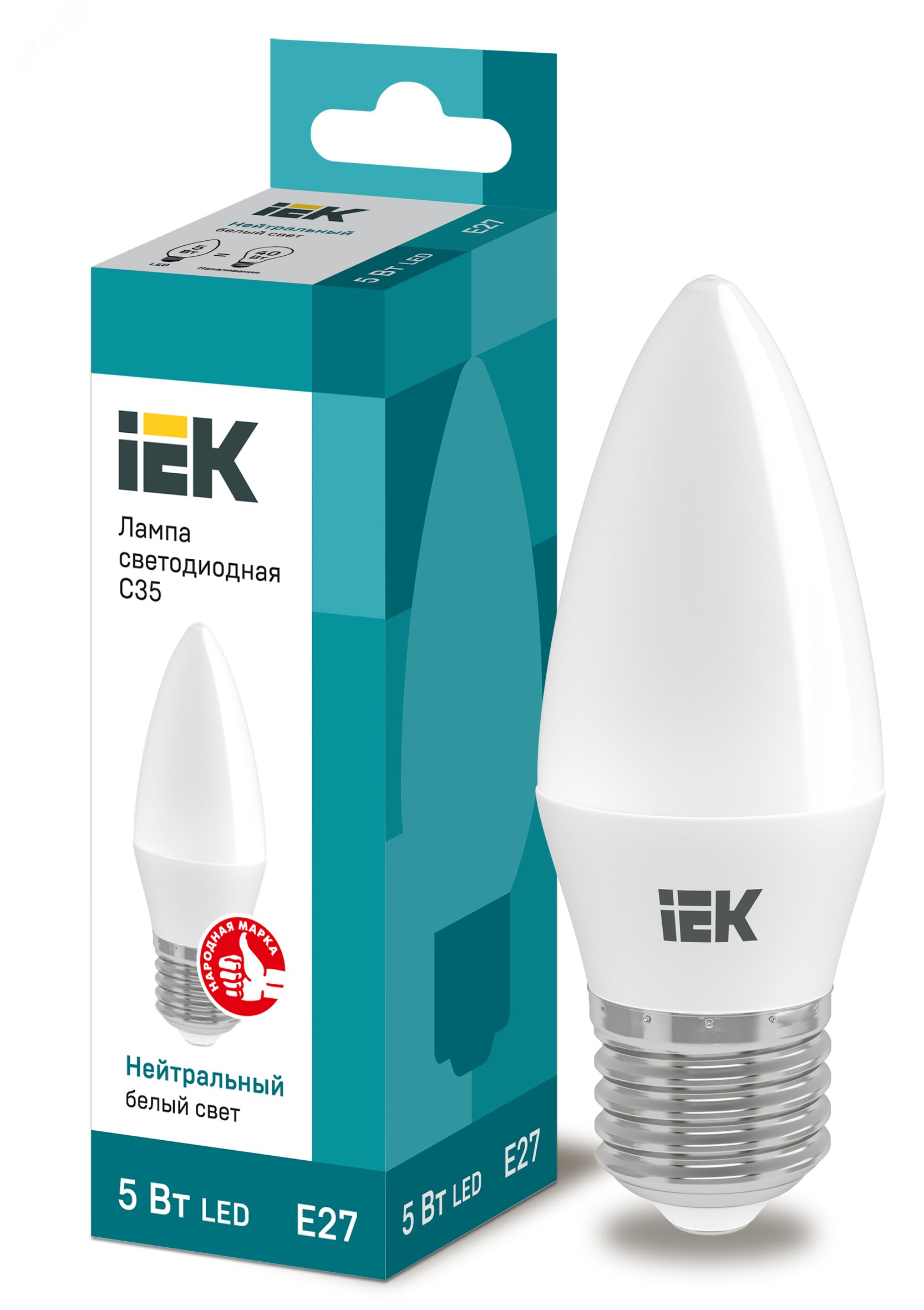 Лампа светодиодная C35 свеча 5Вт 230В 4000К E27 IEK LLE-C35-5-230-40-E27 IEK - превью 2