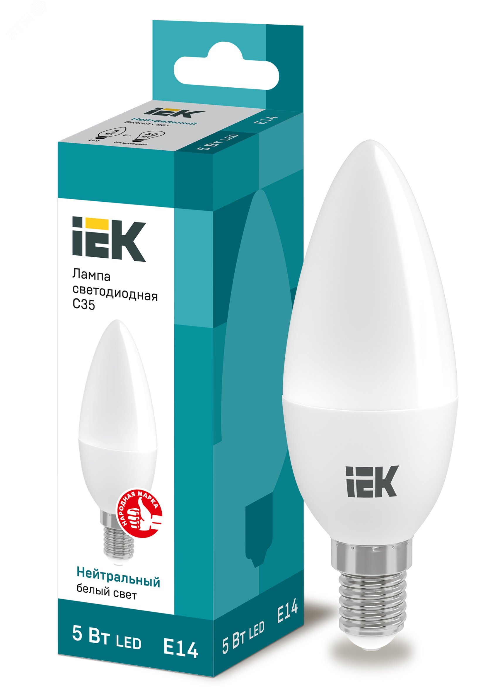 Лампа светодиодная LED 5вт E14 белый матовая свеча ECO LLE-C35-5-230-40-E14 IEK - превью 2