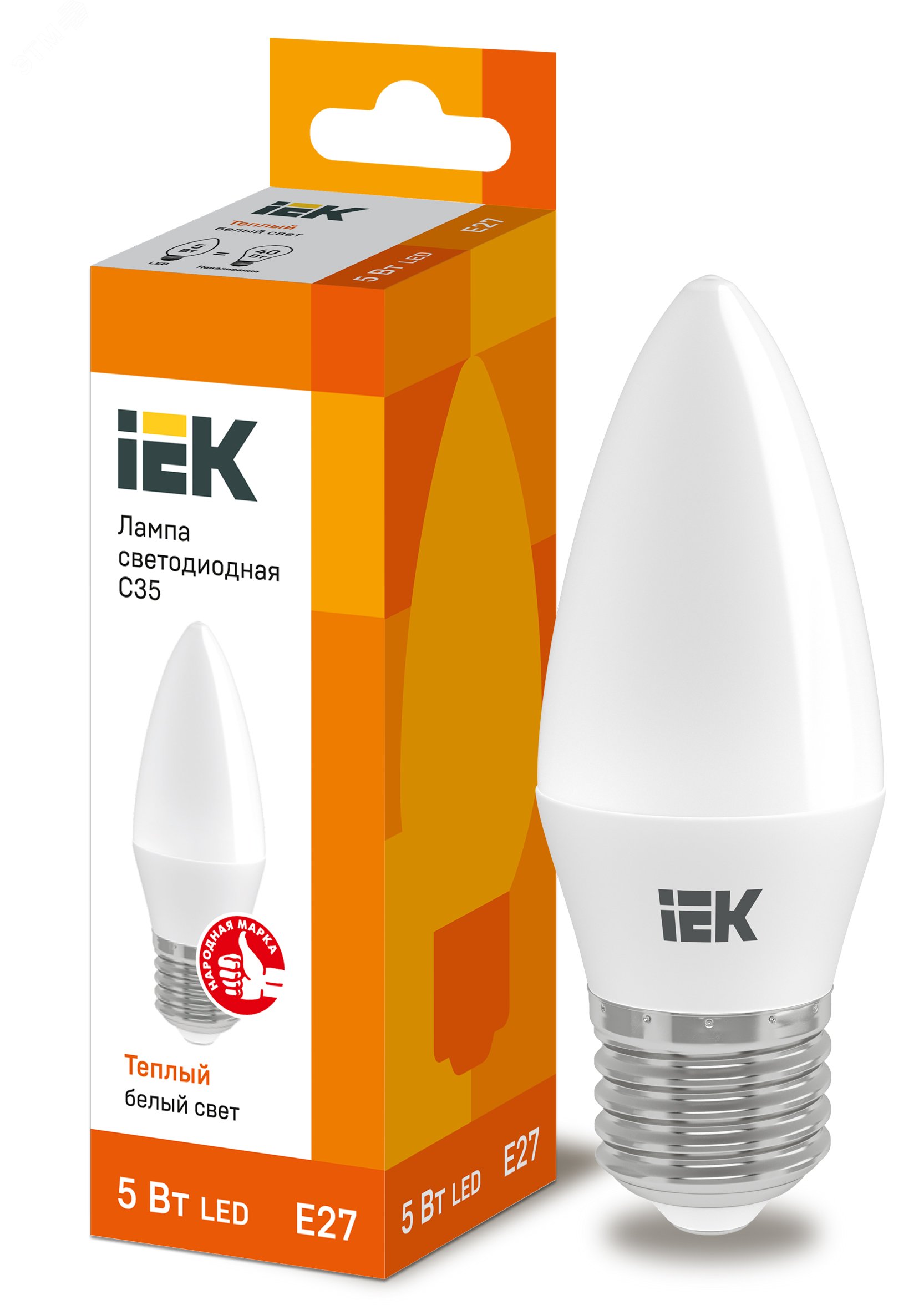 Лампа светодиодная C35 свеча 5Вт 230В 3000К E27 IEK LLE-C35-5-230-30-E27 IEK - превью 2