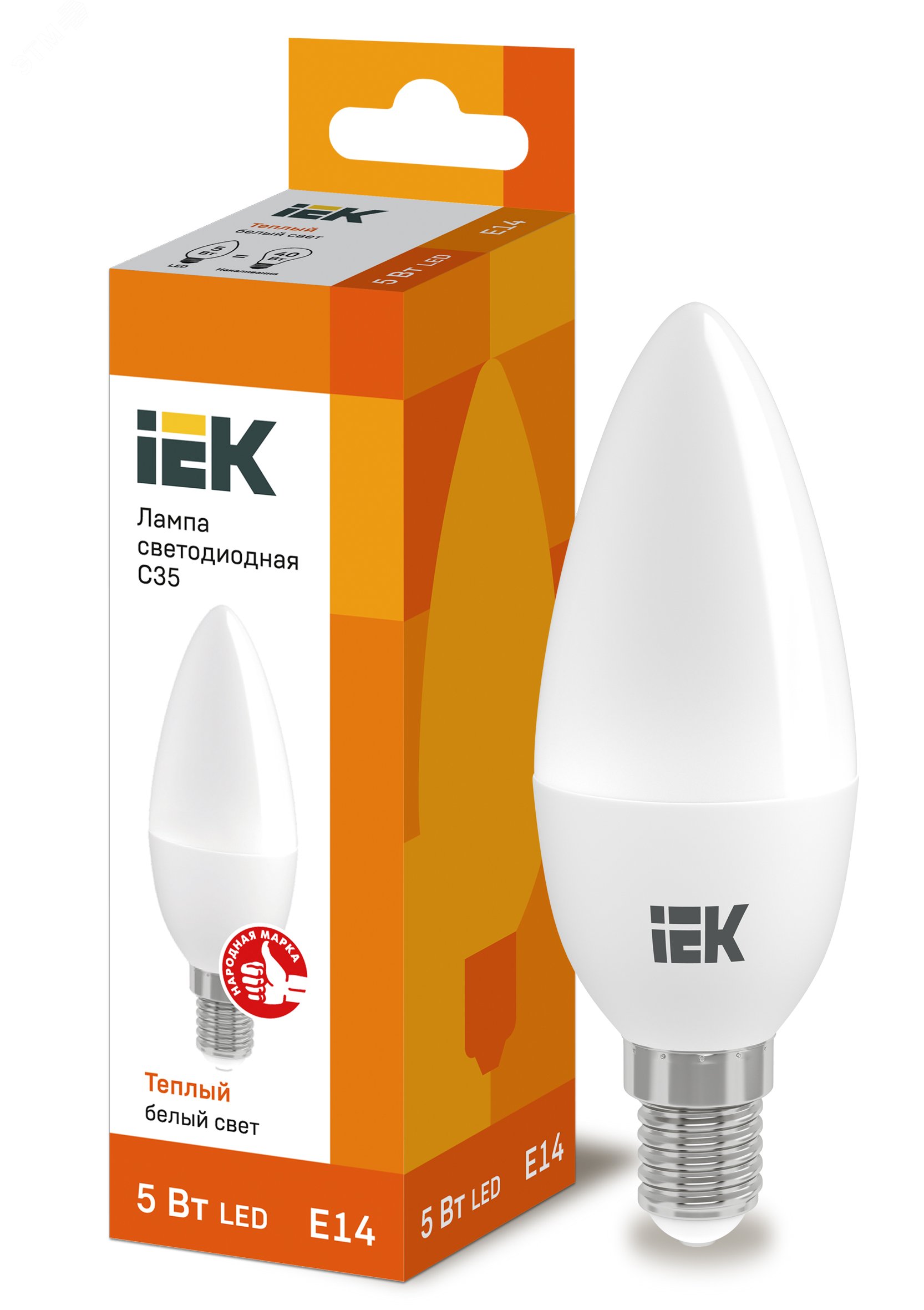 Лампа светодиодная LED 5вт E14 тепло-белый матовая свеча ECO LLE-C35-5-230-30-E14 IEK - превью 2