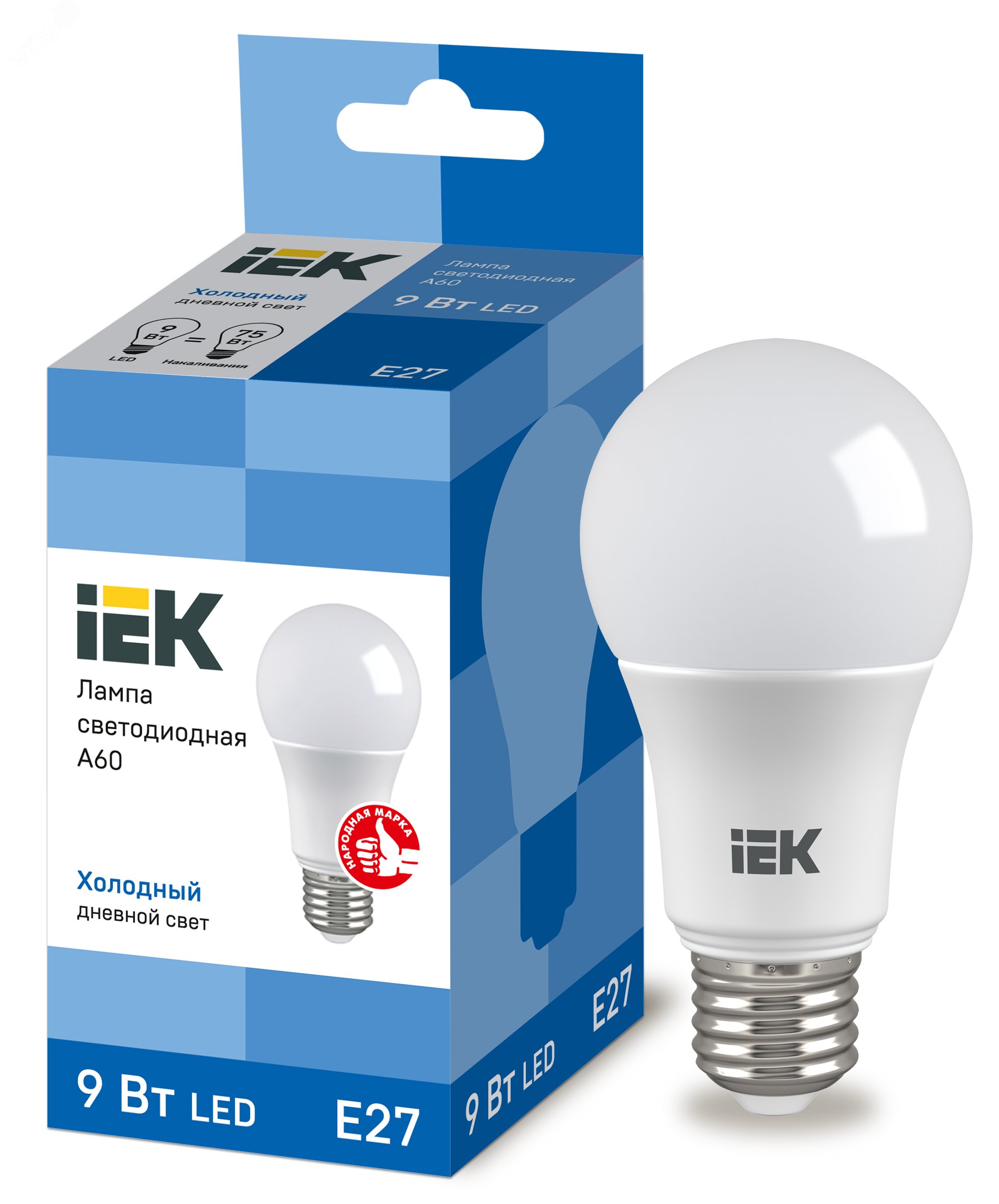 Лампа светодиодная LED 9вт Е27 дневной ECO LLE-A60-9-230-65-E27 IEK - превью 2