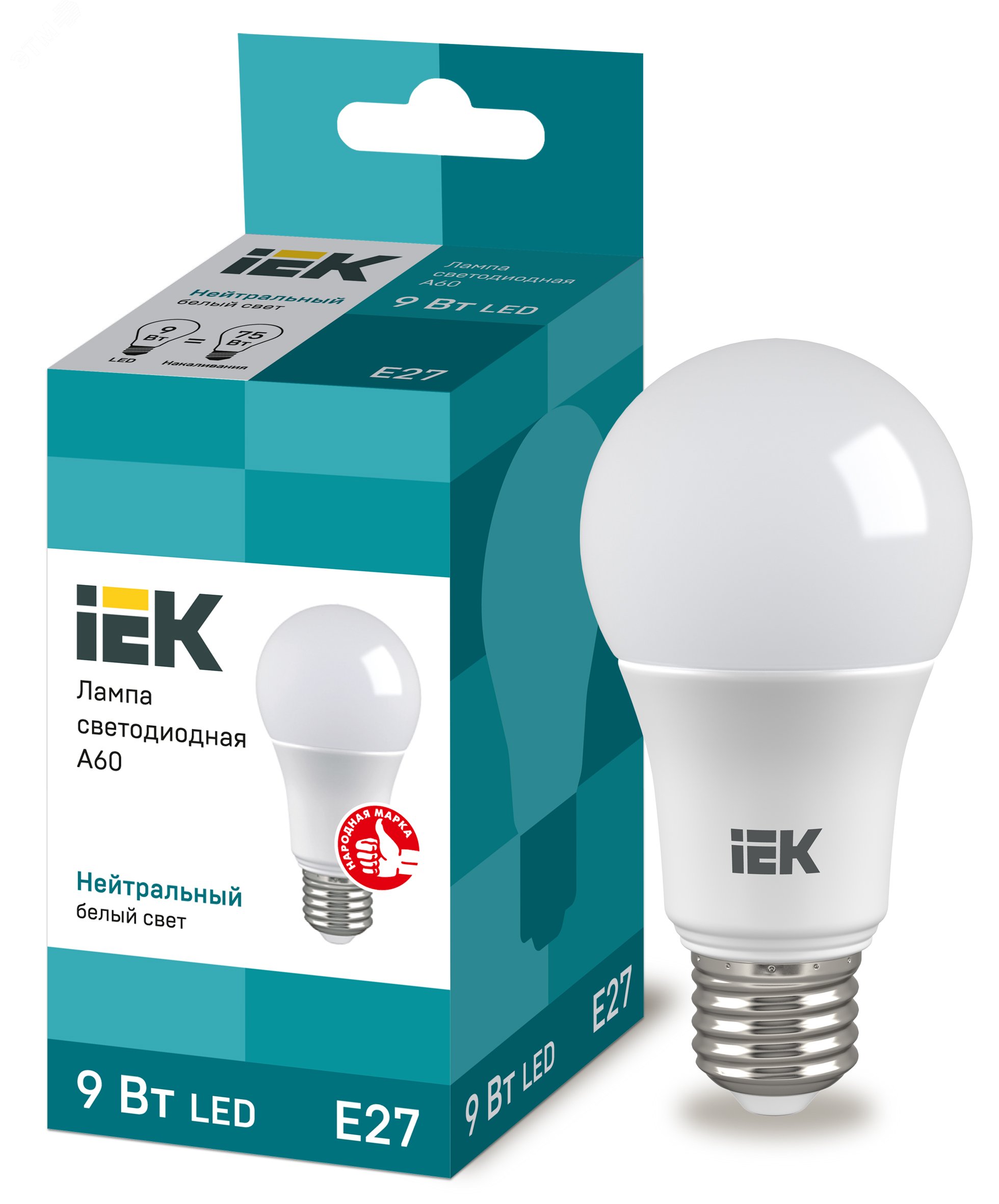 Лампа светодиодная LED 9вт E27 белый ECO LLE-A60-9-230-40-E27 IEK - превью 2