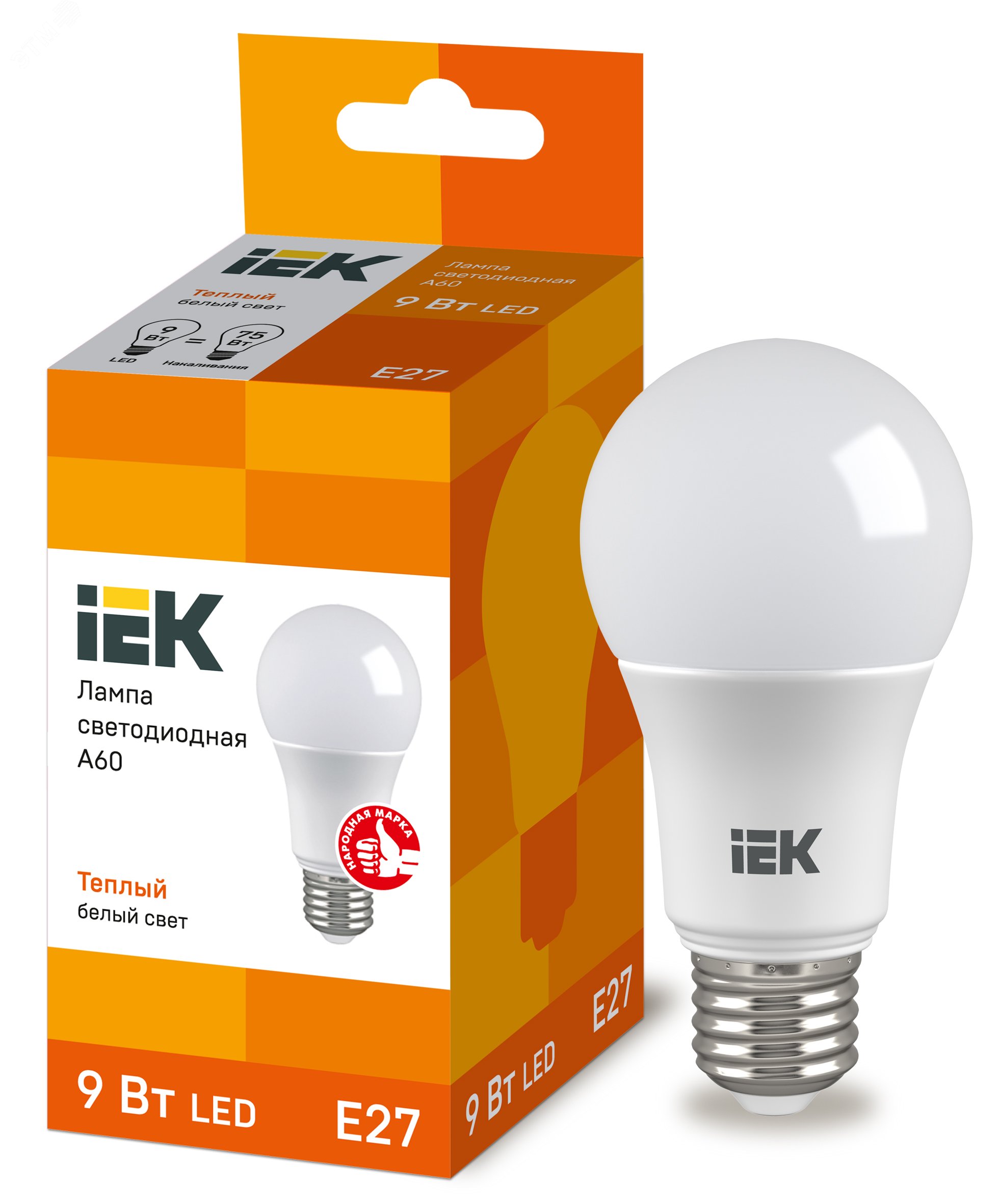 Лампа светодиодная LED 9вт E27 тепло-белый ECO LLE-A60-9-230-30-E27 IEK - превью 2
