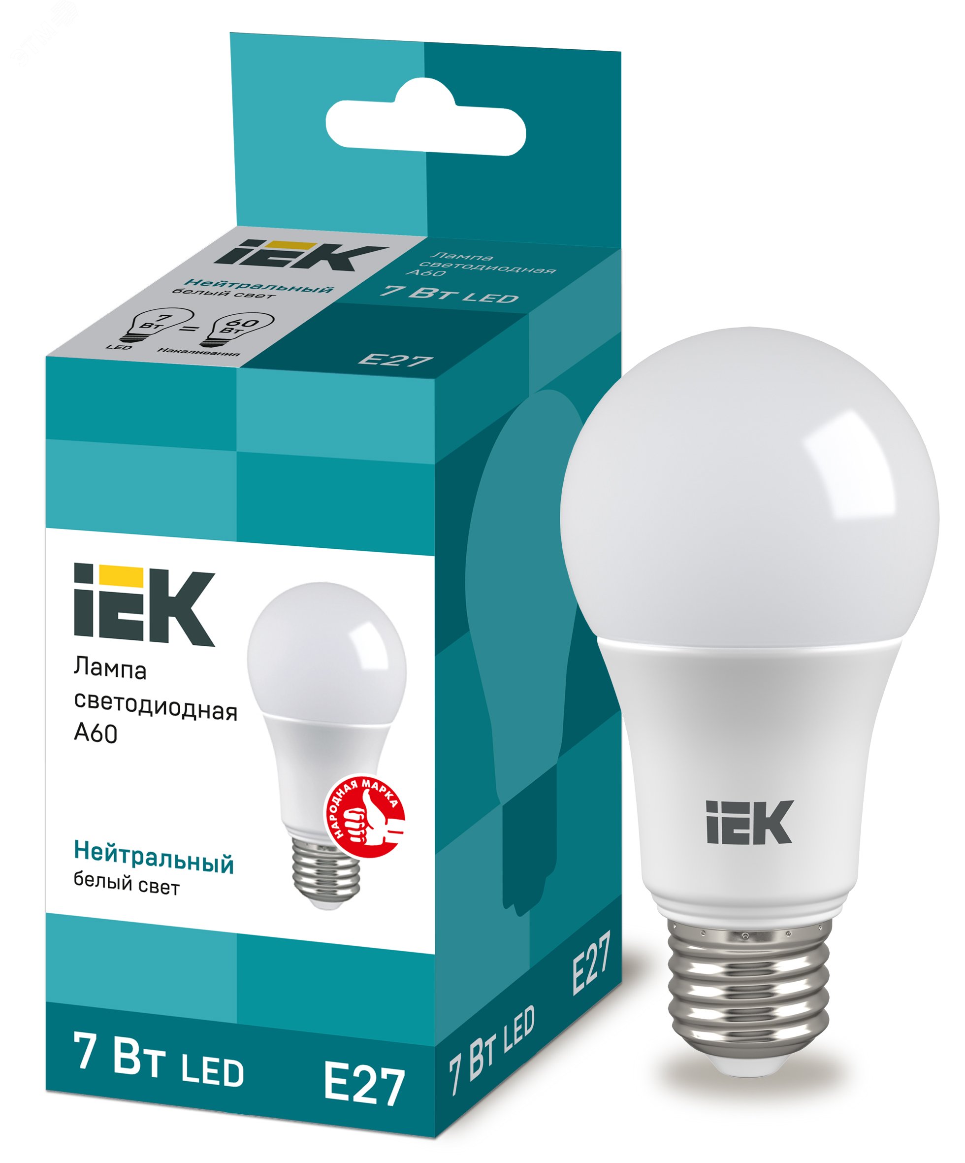 Лампа светодиодная LED 7вт E27 белый ECO LLE-A60-7-230-40-E27 IEK - превью 2