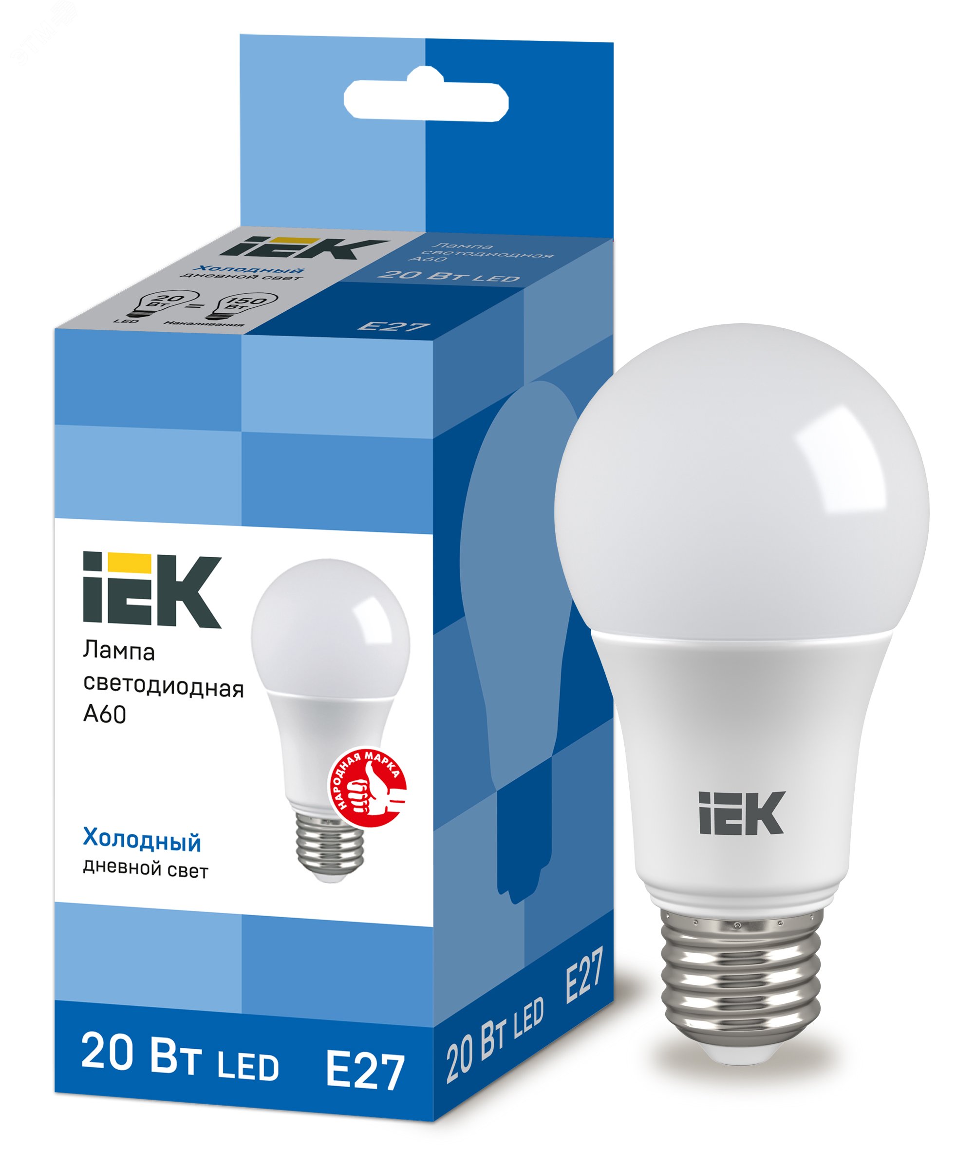 Лампа светодиодная A60 груша 20Вт 230В 6500К E27 IEK LLE-A60-20-230-65-E27 IEK - превью 2