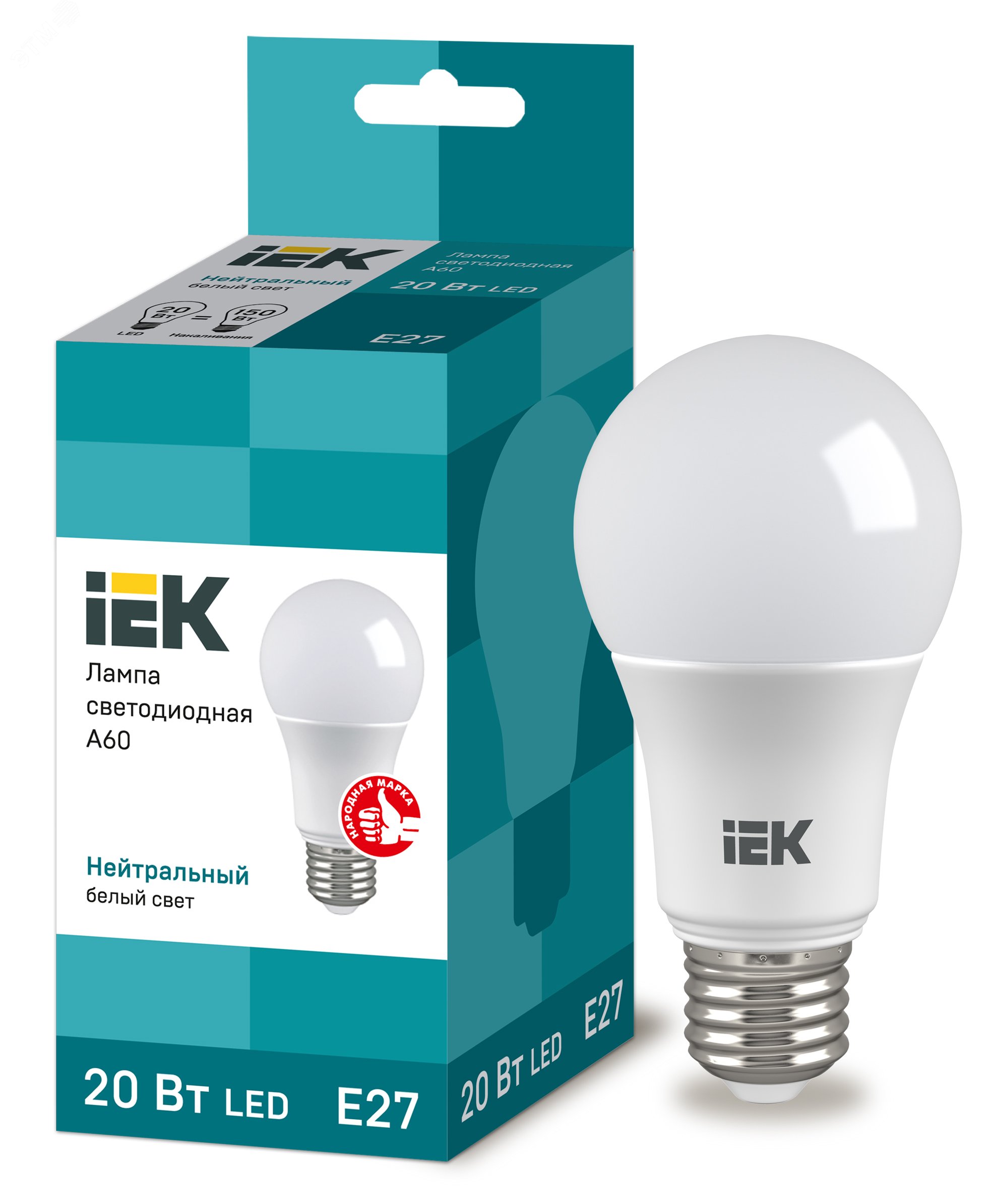 Лампа светодиодная LED 20вт Е27 белый ECO LLE-A60-20-230-40-E27 IEK - превью 2