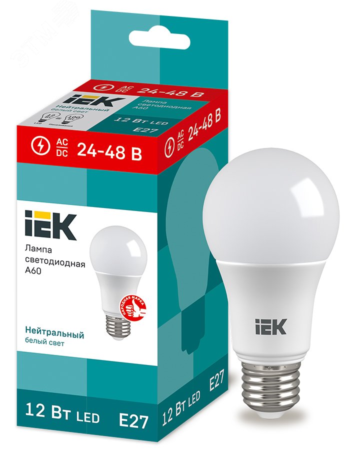 Изображение товара Лампа светодиодная A60 12Вт 24-48В E27 4000К IEK